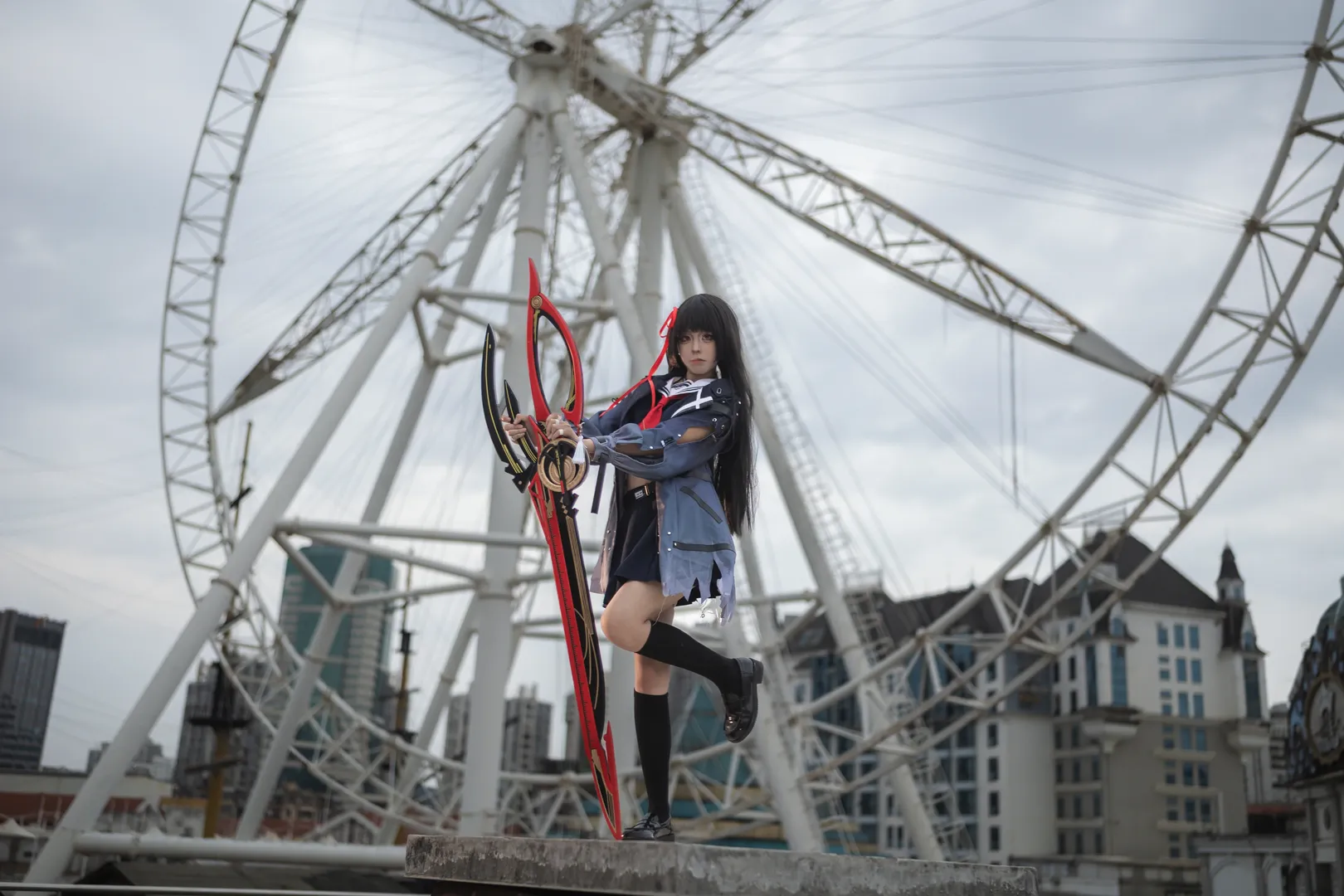 鸣潮, jk, 千咲cos, cosplay摄影, 阴雨天外景