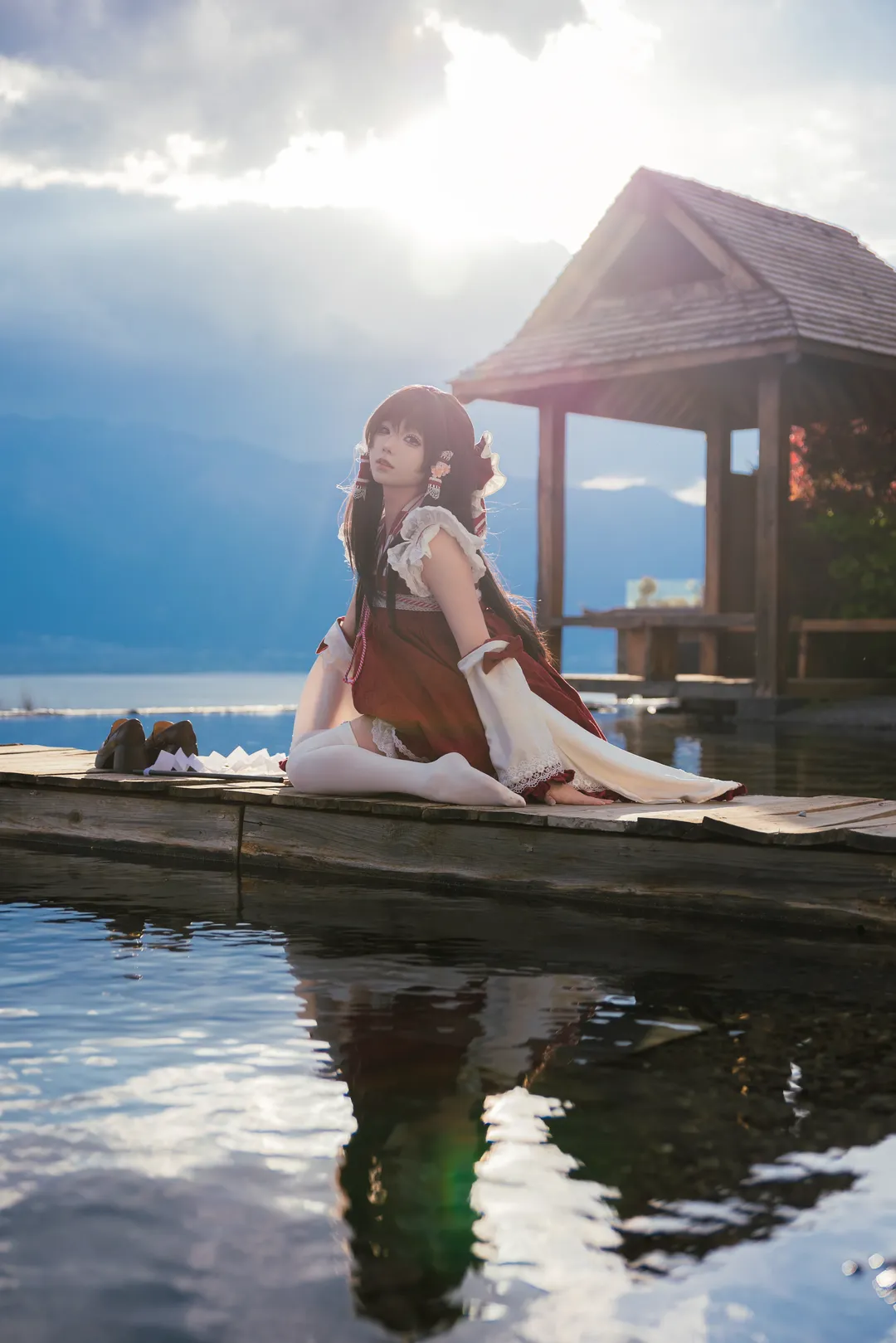 东方Project, 灵梦cos, cosplay正片, 巫女cosplay, 湖边摄影
