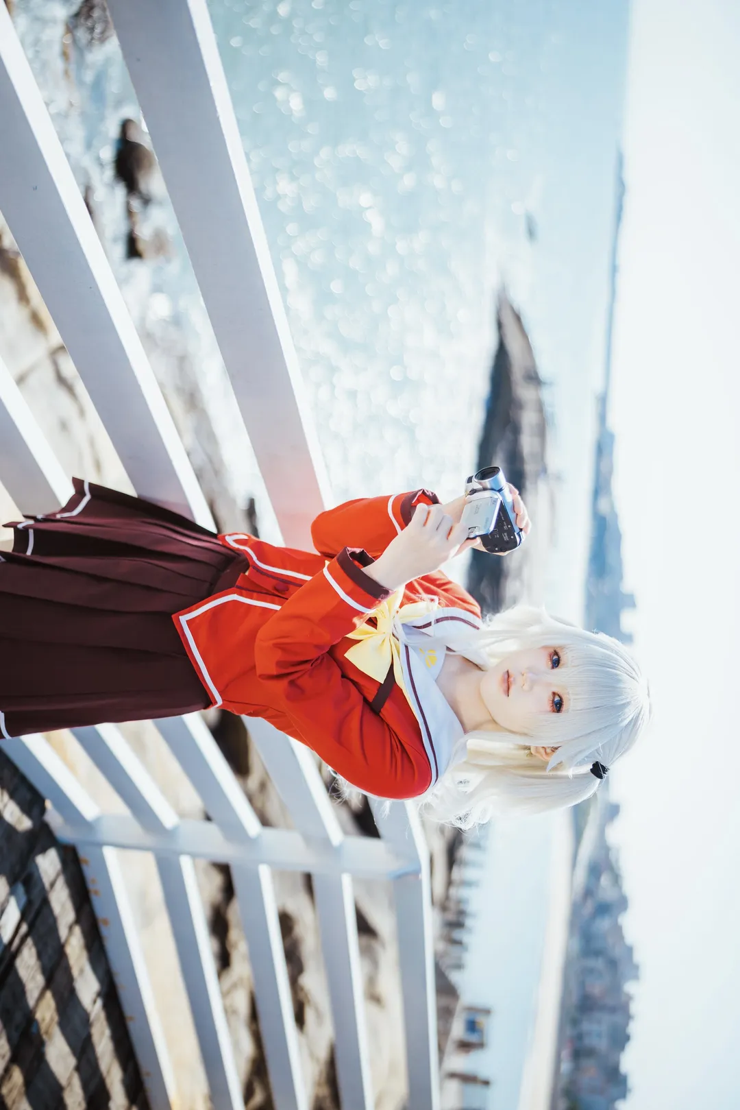 海边cosplay, 银发双马尾, 校园风写真, Charlotte, 友莉奈绪cos - 第11张