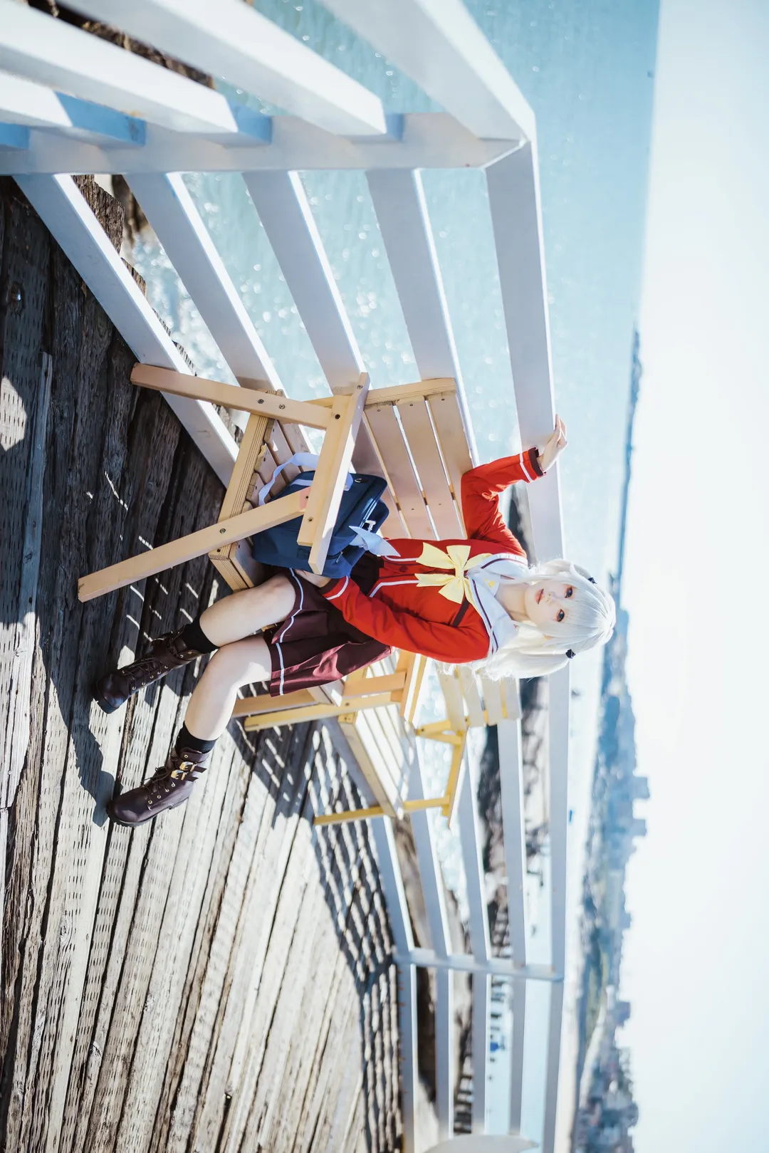 海边cosplay, 银发双马尾, 校园风写真, Charlotte, 友莉奈绪cos - 第16张