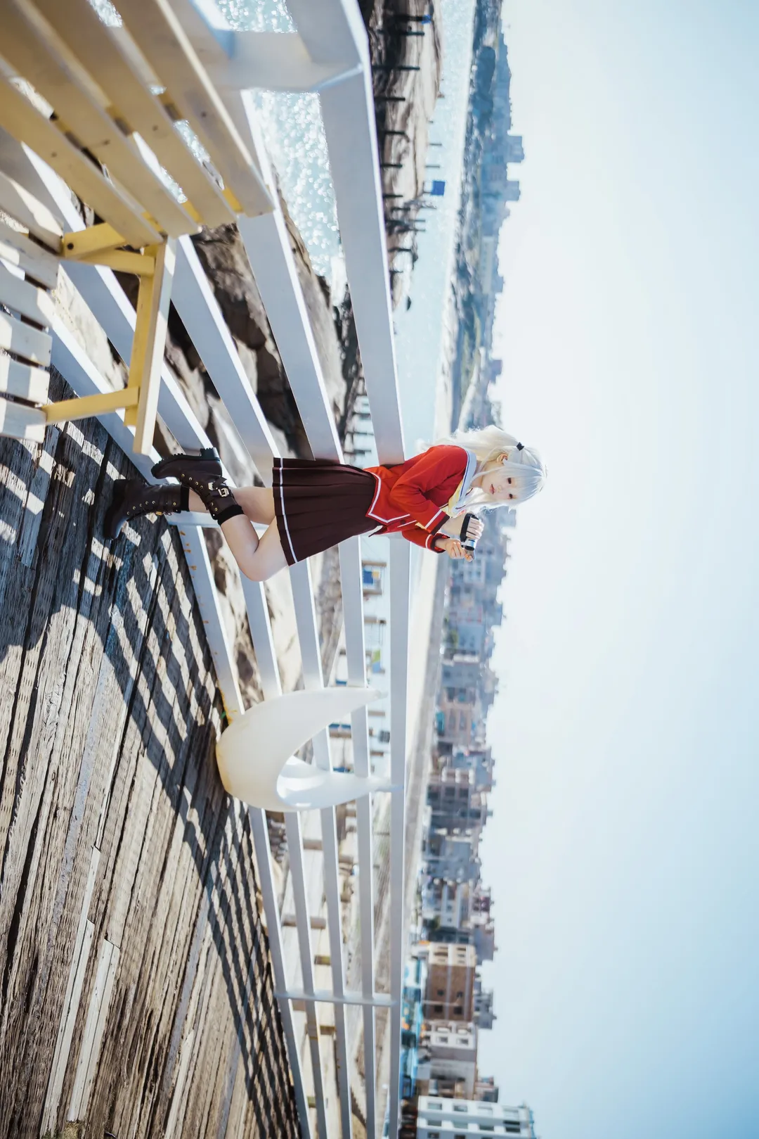 海边cosplay, 银发双马尾, 校园风写真, Charlotte, 友莉奈绪cos - 第2张
