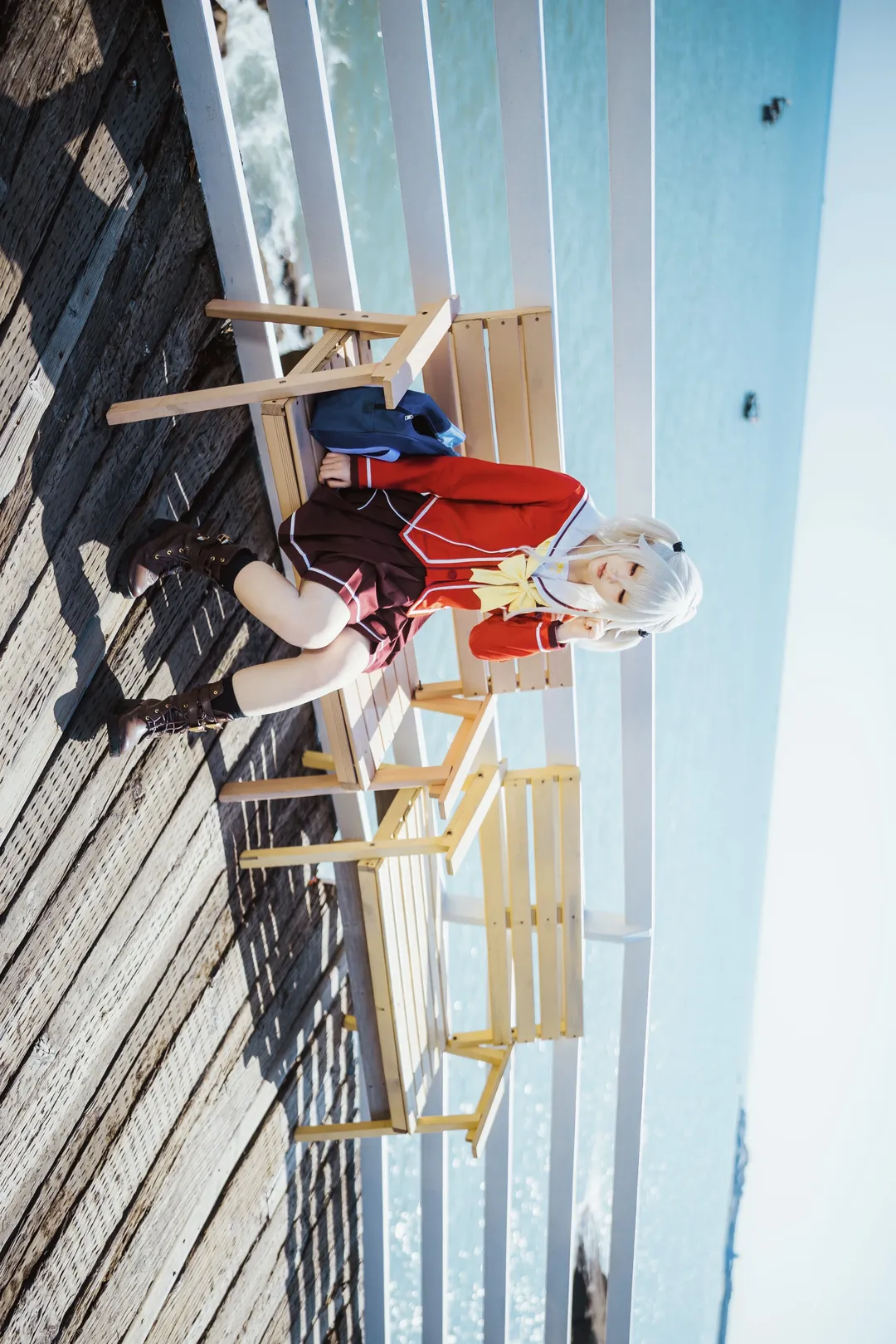 海边cosplay, 银发双马尾, 校园风写真, Charlotte, 友莉奈绪cos - 第4张
