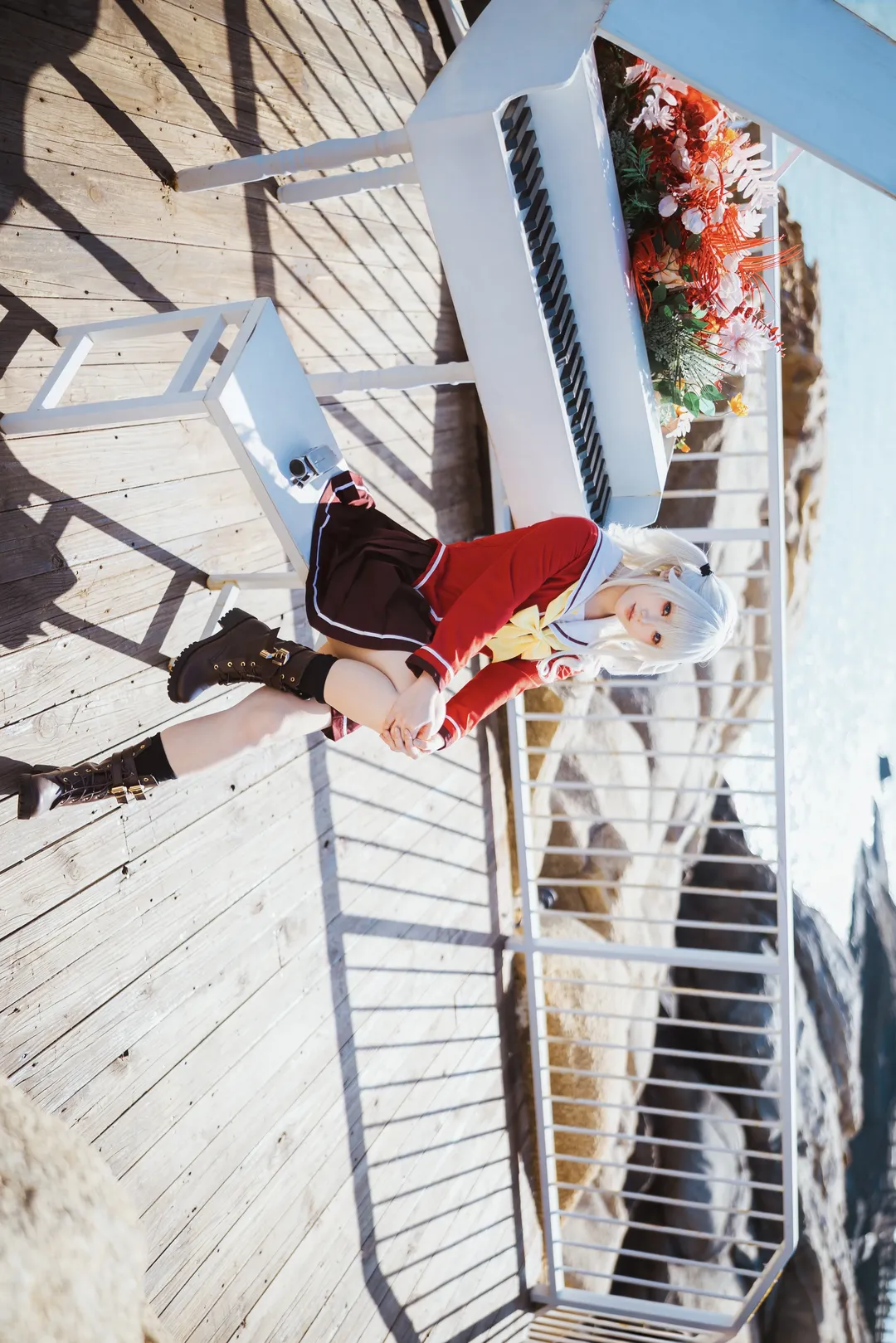 海边cosplay, 银发双马尾, 校园风写真, Charlotte, 友莉奈绪cos - 第7张