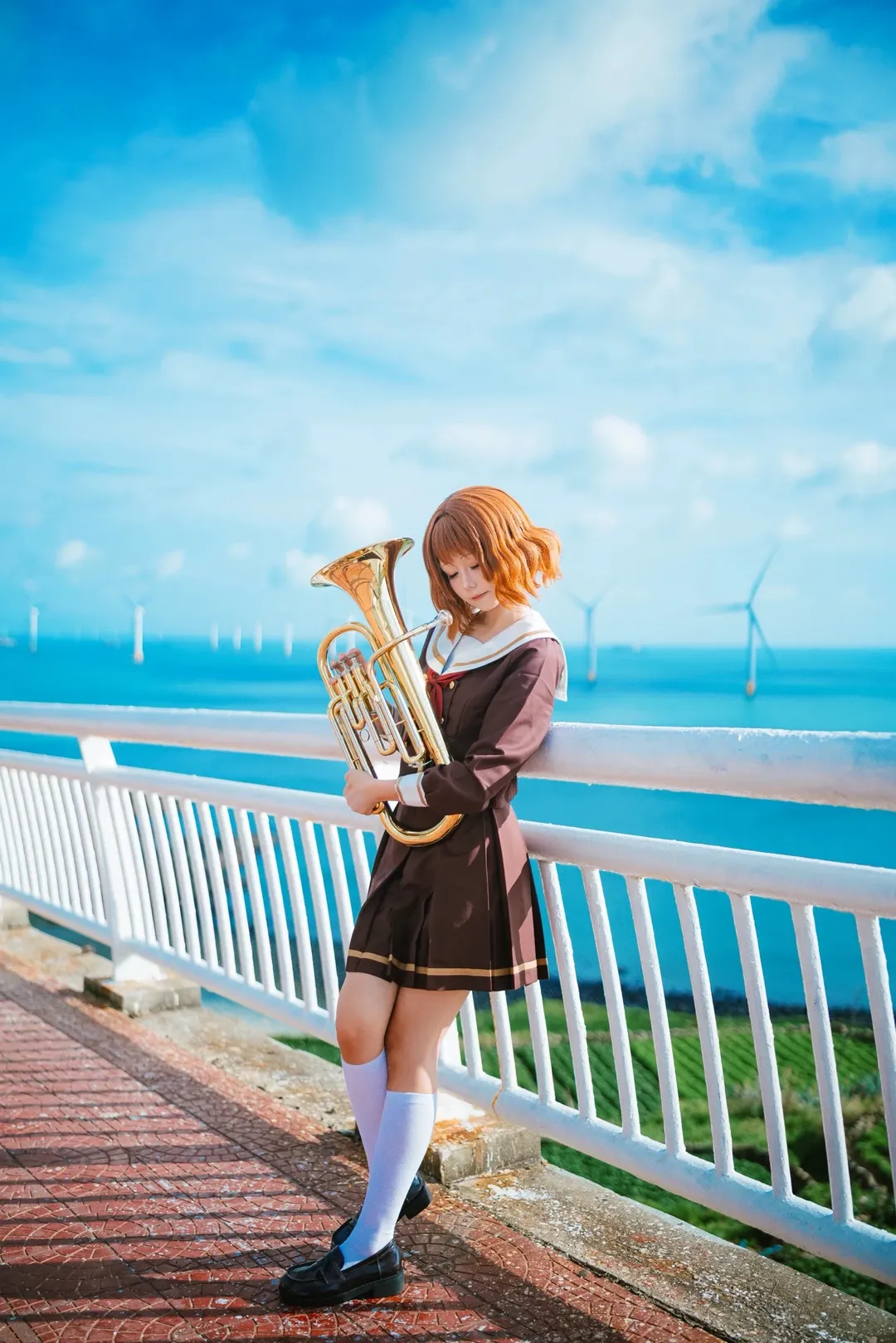 Cosplay photography, Anime-style photoshoot, Pingtan travel photoshoot, Seaside uniform, Euphonium prop - Image 8