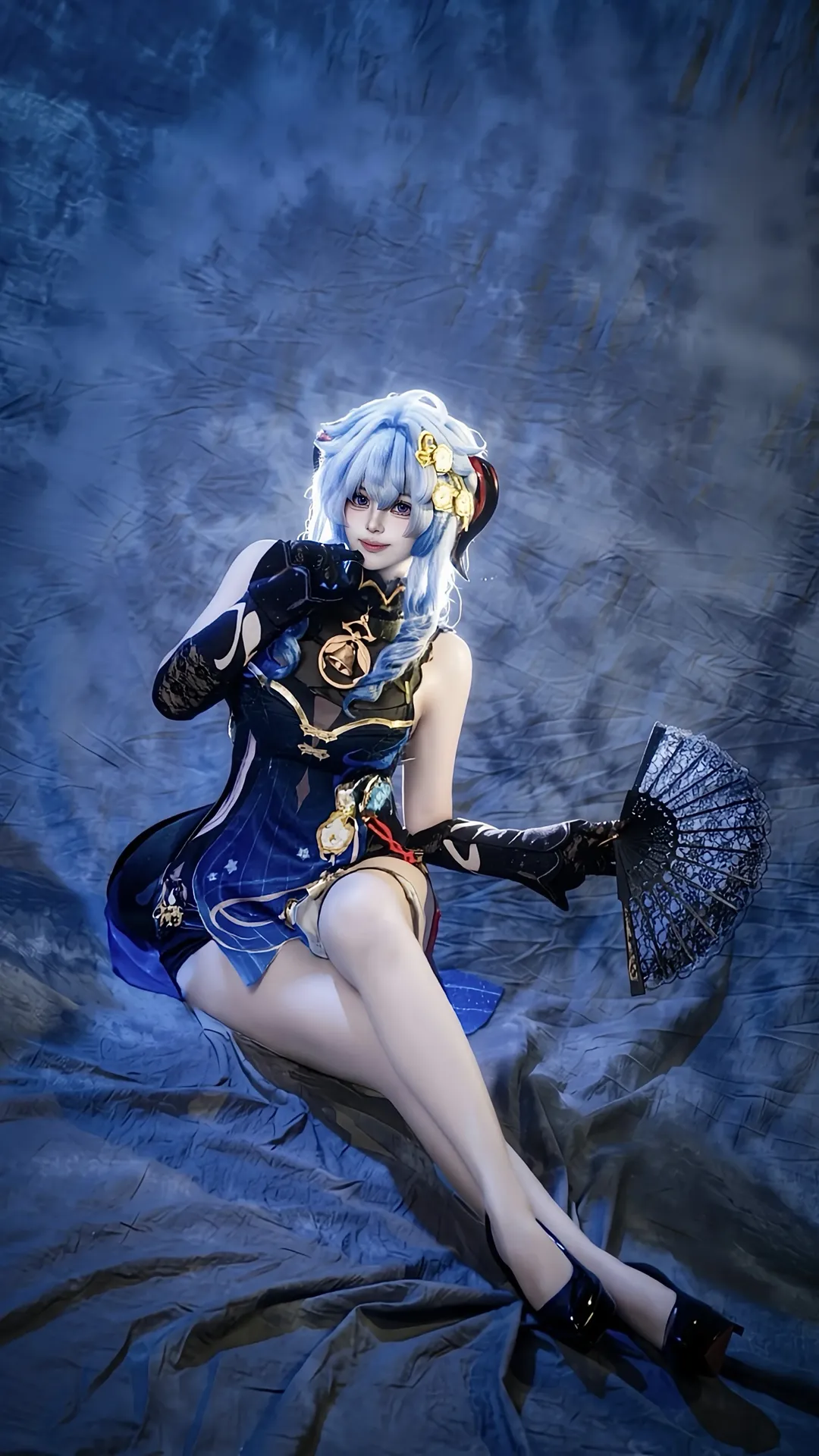 原神, 甘雨cos, cosplay摄影, 二次元装扮, 蓝幕写真 - 第1张