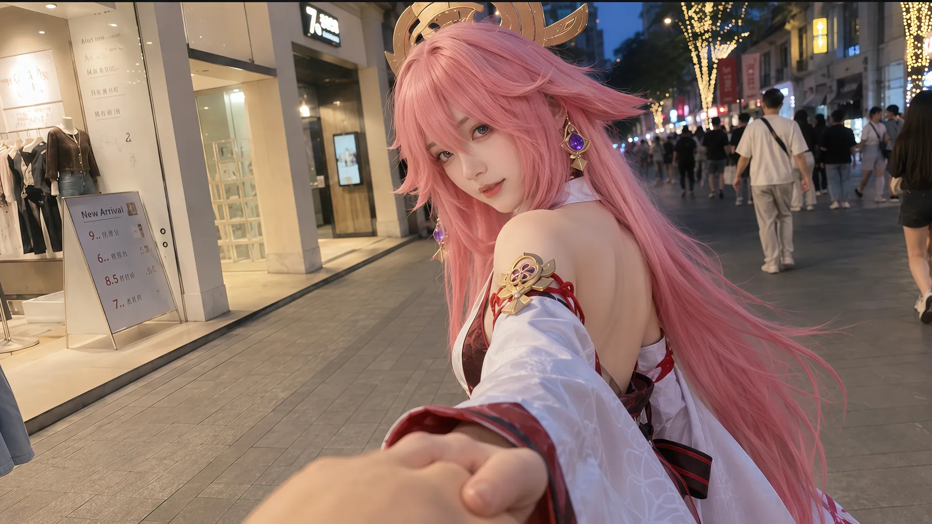 Genshin Impact, Anime cosplay, Yae Miko cosplay, Anime convention street photography, Night portrait - Image 1
