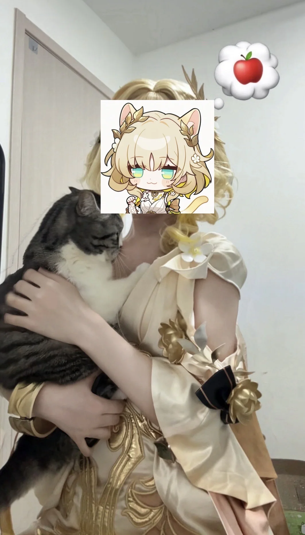 阿格莱雅cos, 崩坏星穹铁道, cosplay试衣, 宠物互动, 金色礼服 - 第2张