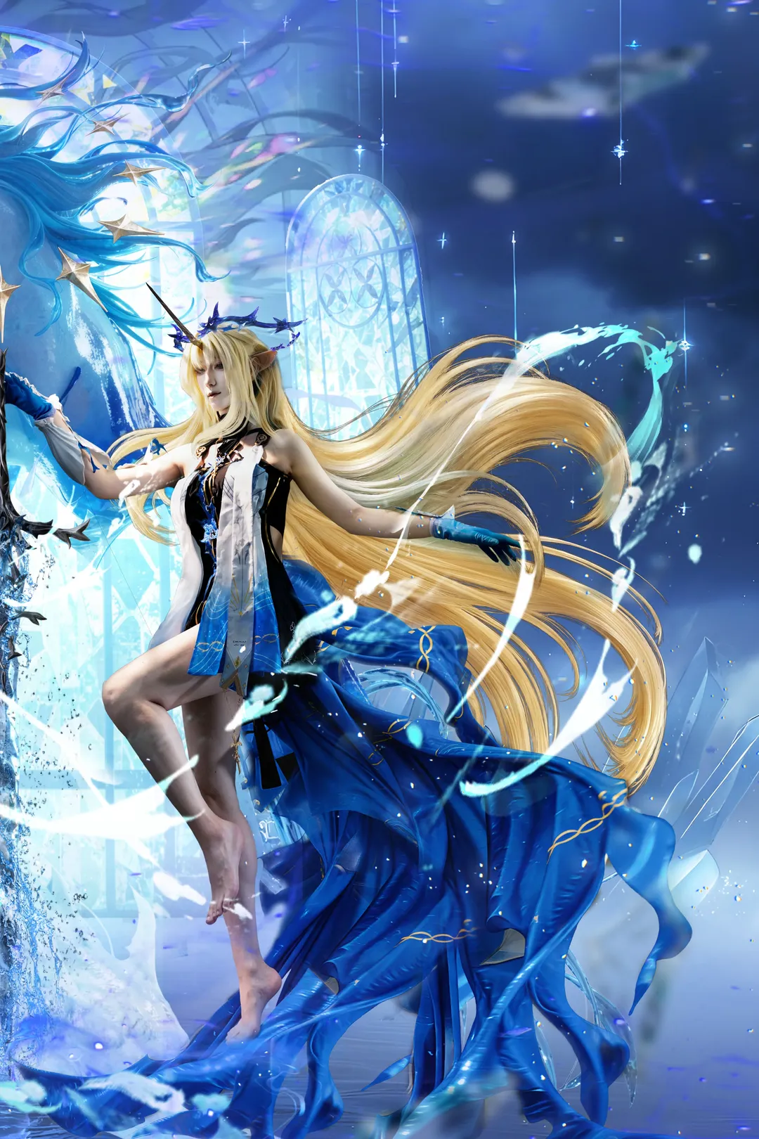 鸣潮, 卡提希娅cos, 水元素, 精灵cosplay, 奇幻摄影