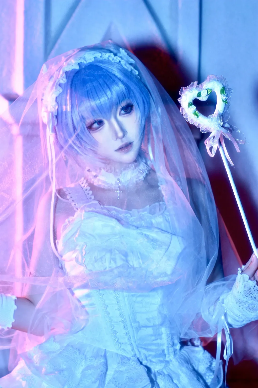 コスプレ撮影, 綾波レイコスプレ, 新世紀エヴァンゲリオン, 白ゴシック独自設定, ネオン光影写真
