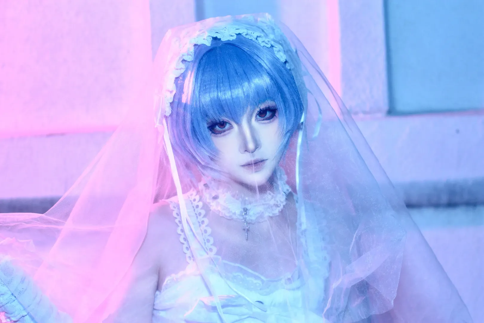Cosplay摄影, 绫波丽cos, 新世纪福音战士, 白哥特私设, 霓虹光影写真 - 第7张
