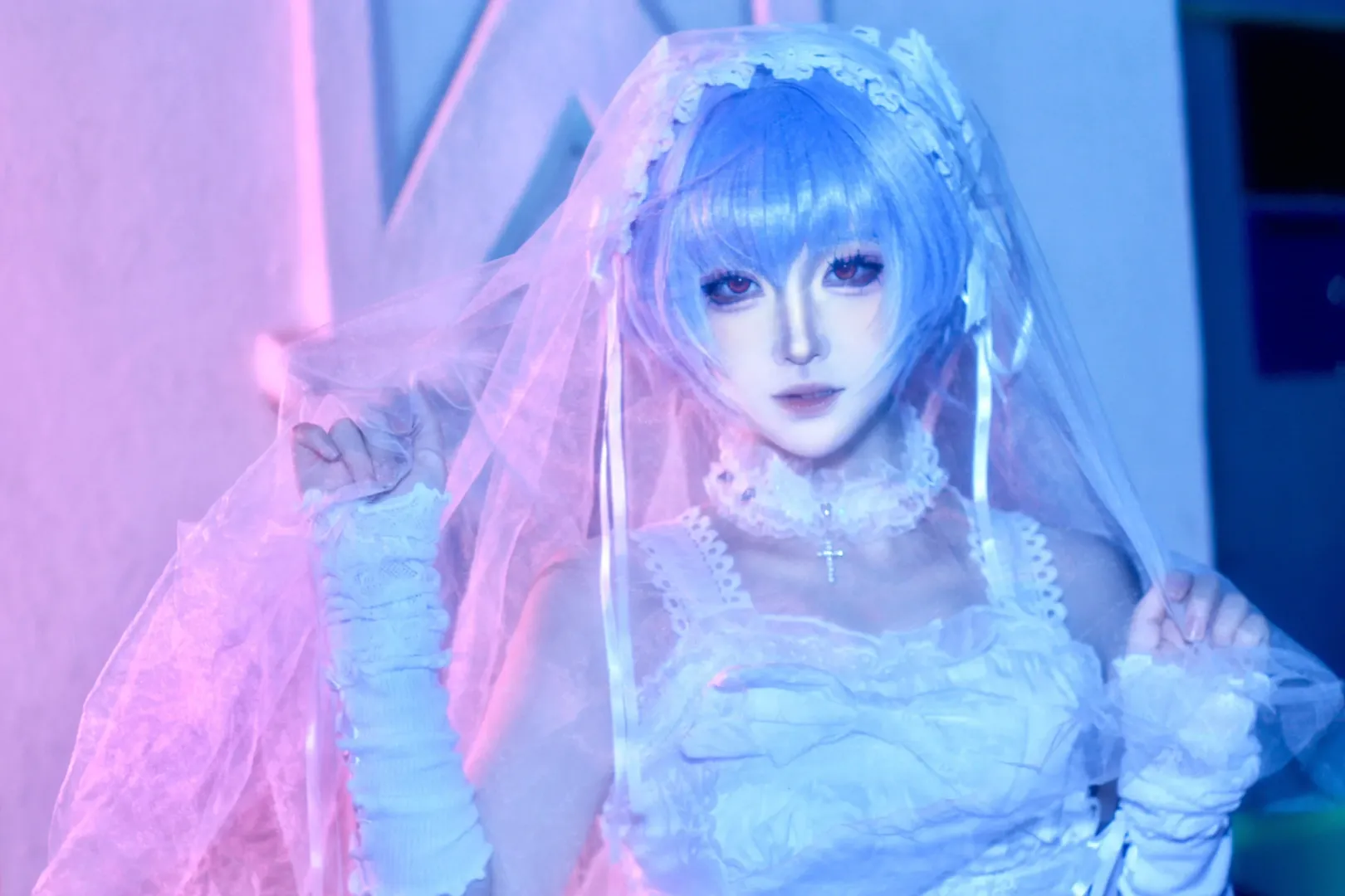 Cosplay摄影, 绫波丽cos, 新世纪福音战士, 白哥特私设, 霓虹光影写真 - 第9张