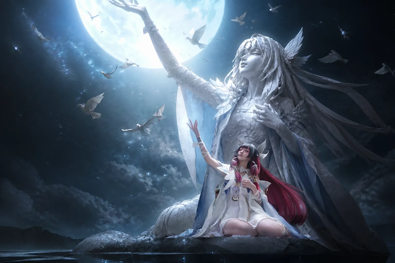 原神, 哥伦比娅cos, cosplay摄影, 月下女神, 夜景仿拍
