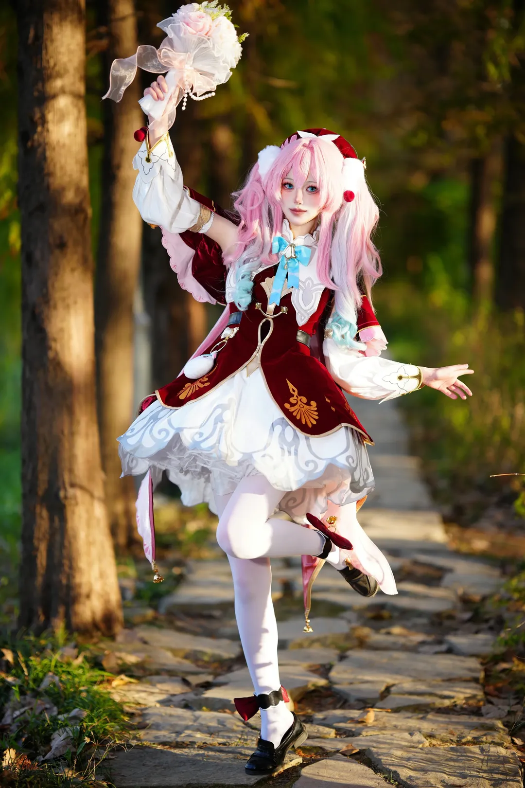 二次元少女, 崩坏星穹铁道, 风堇cos, 外景cosplay, 粉发双马尾