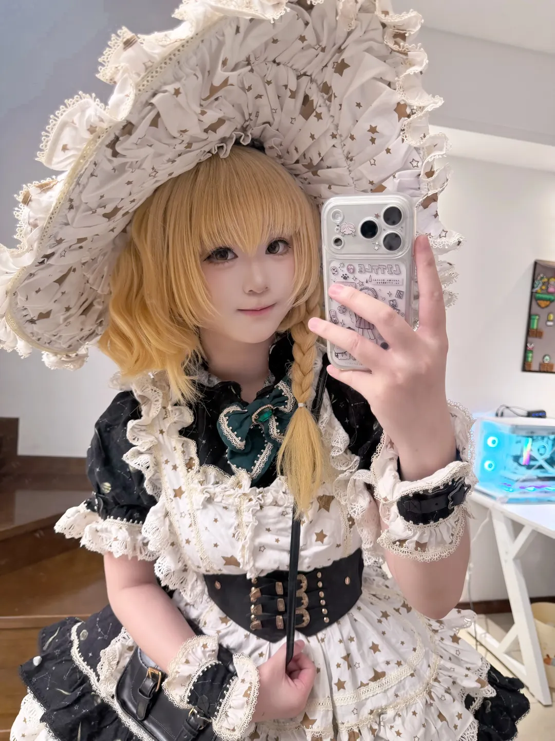 Touhou Project, Marisa Kirisame cosplay, Lolita outfit coordination, Anime style selfie, Short-haired Sha - Image 2