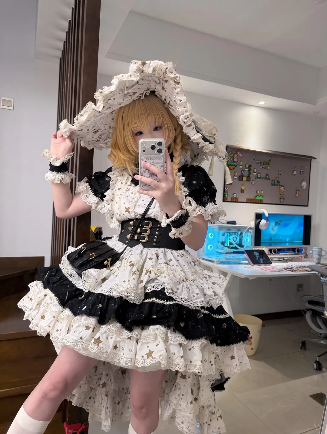 Touhou Project, Marisa Kirisame cosplay, Lolita outfit coordination, Anime style selfie, Short-haired Sha - Image 3
