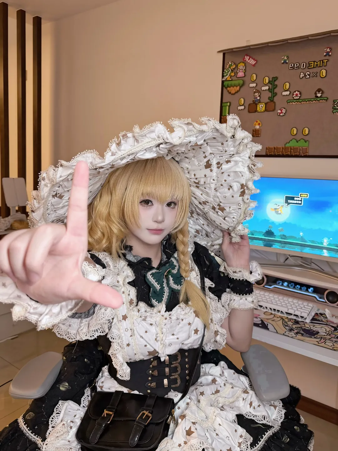 Touhou Project, Marisa Kirisame cosplay, Lolita outfit coordination, Anime style selfie, Short-haired Sha - Image 5