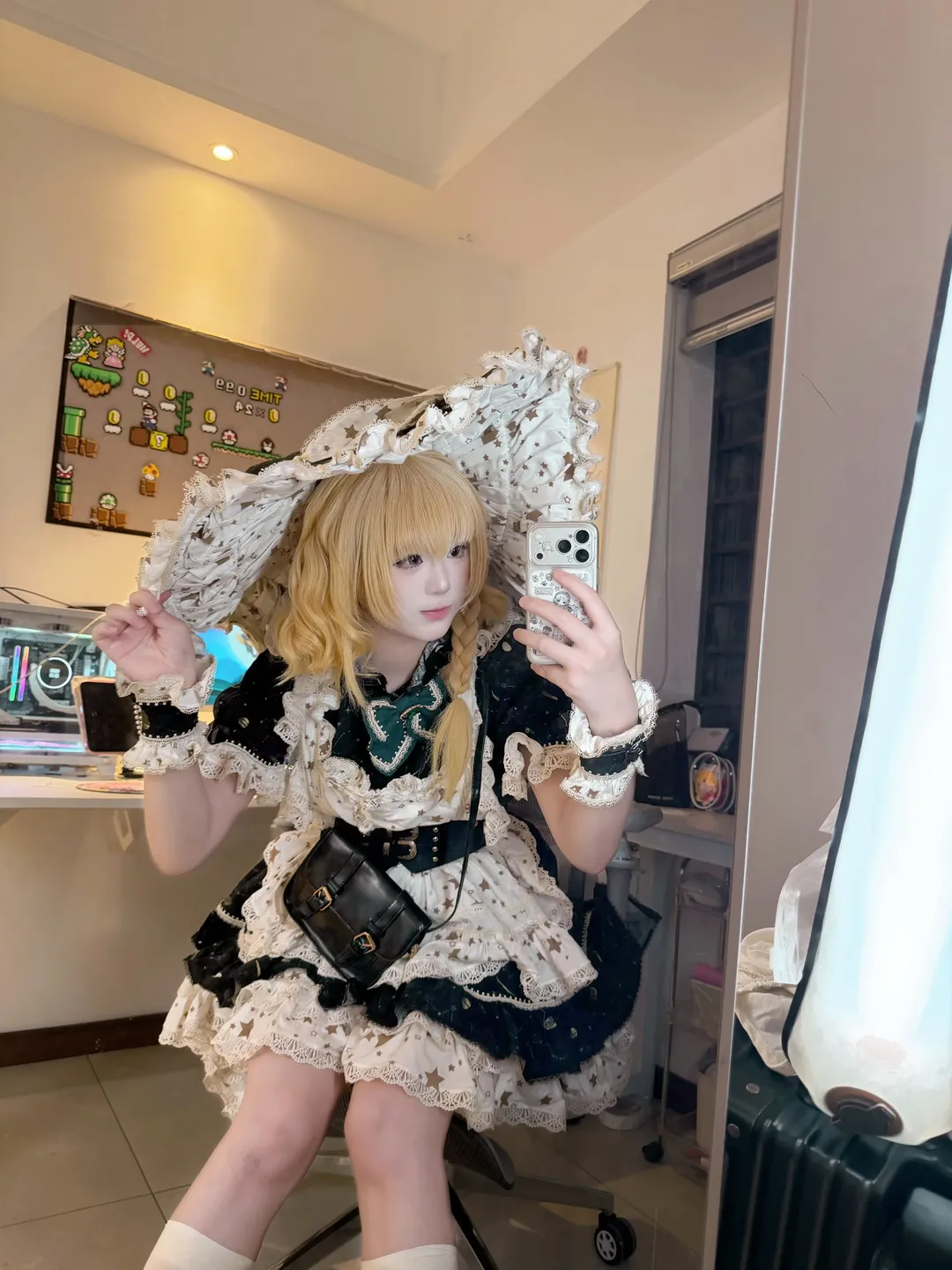 Touhou Project, Marisa Kirisame cosplay, Lolita outfit coordination, Anime style selfie, Short-haired Sha - Image 6