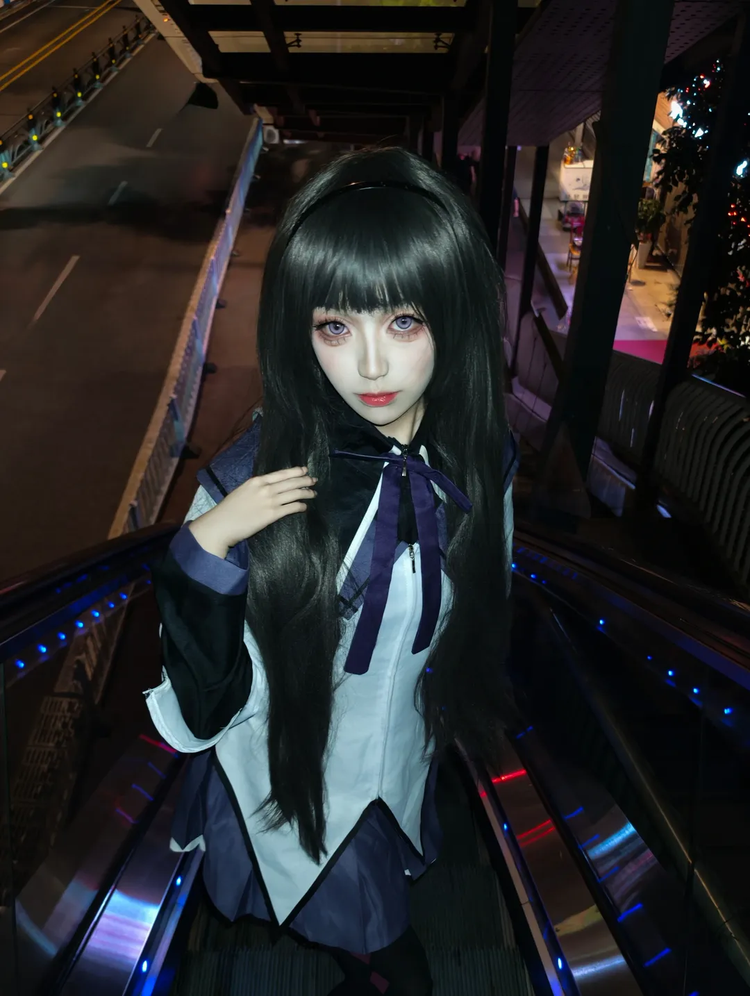 二次元摄影, 魔法少女小圆, 氛围感写真, 晓美焰cos, 夜间外景