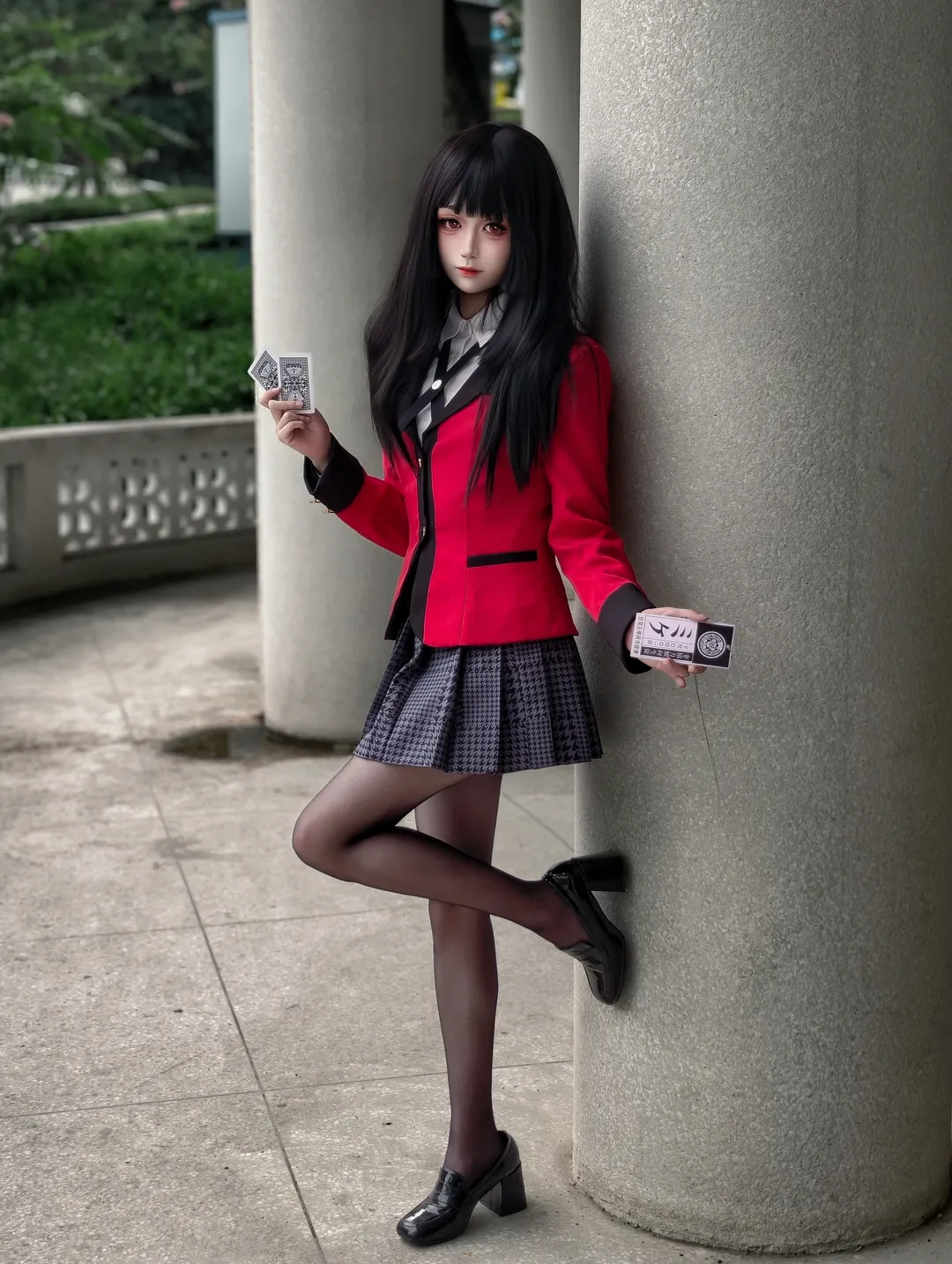 蛇喰梦子cos, 狂赌之渊, 校服cosplay, 扑克牌道具, 红黑穿搭 - 第1张