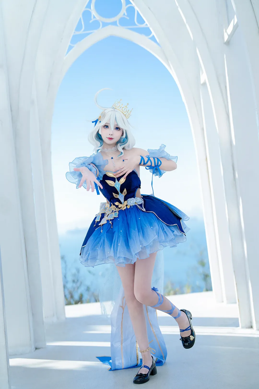 原神, cosplay, 芙宁娜cos, 户外人像, 蓝白色系
