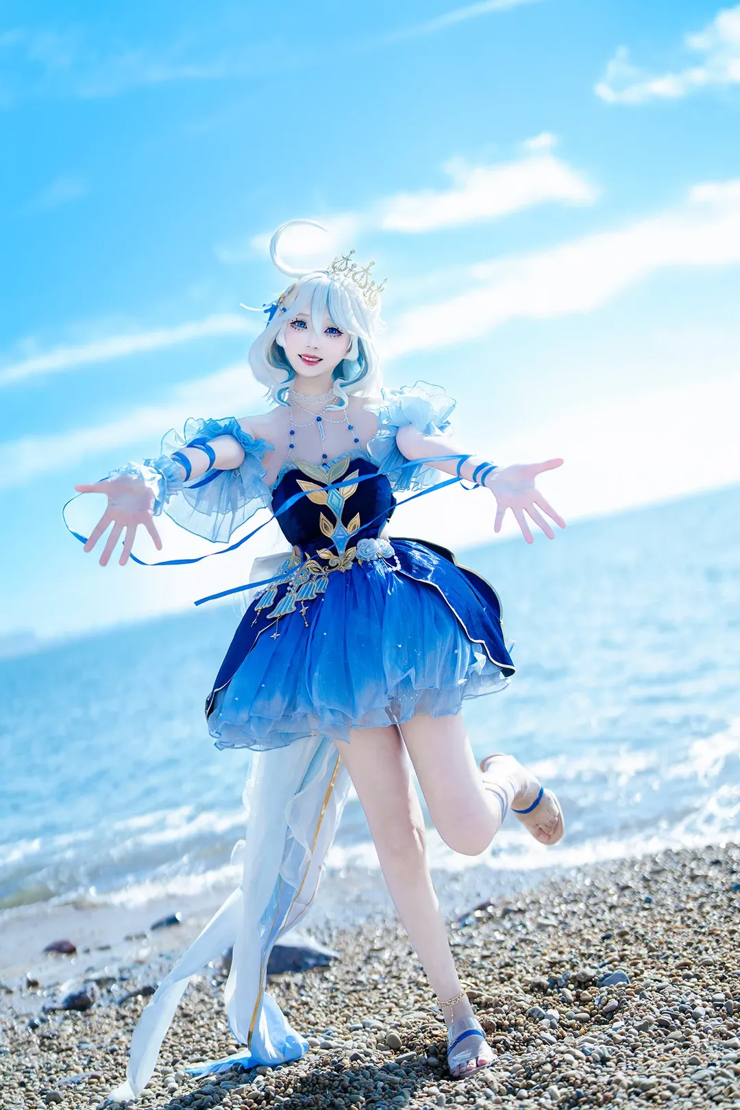 原神, 芙宁娜cos, 芙卡洛斯cos, cosplay摄影, 海边外景 - 第1张