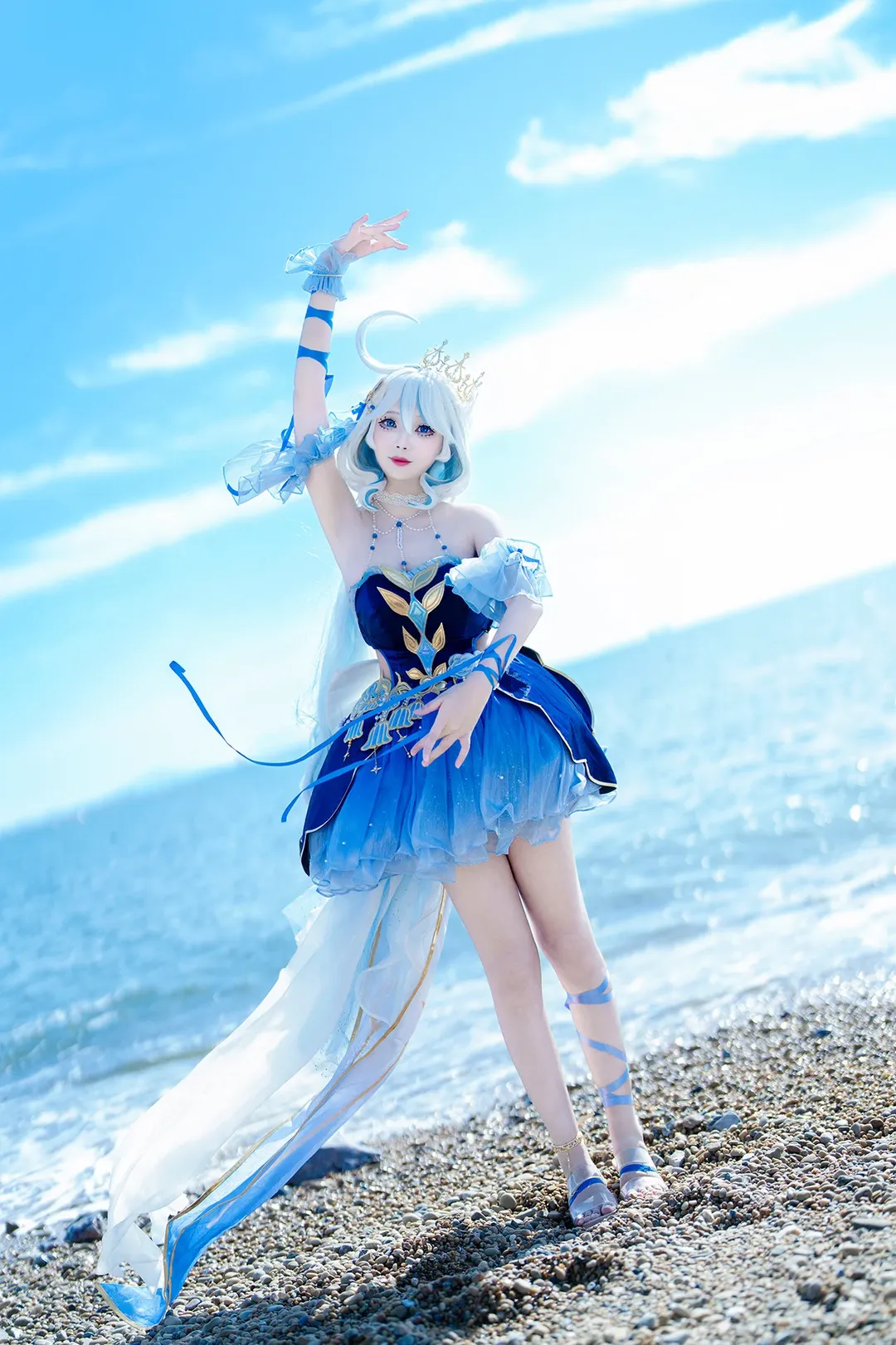 原神, 芙宁娜cos, 芙卡洛斯cos, cosplay摄影, 海边外景 - 第2张
