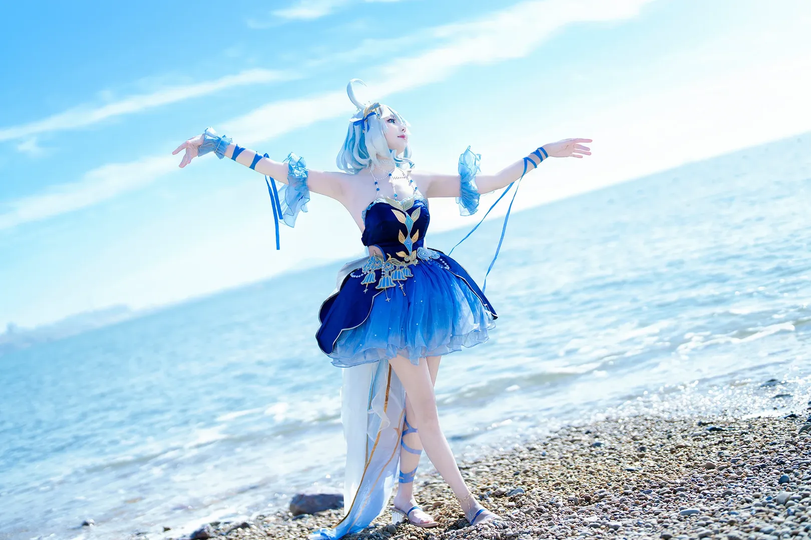 原神, 芙宁娜cos, 芙卡洛斯cos, cosplay摄影, 海边外景 - 第4张