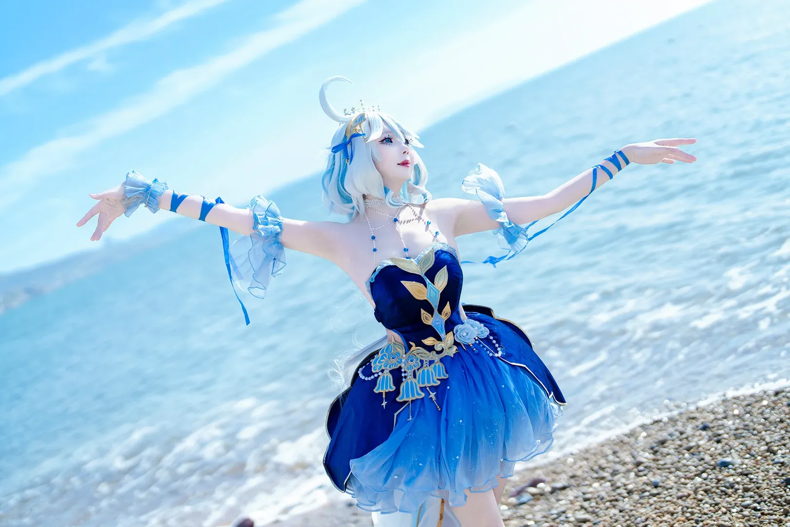 原神, 芙宁娜cos, 芙卡洛斯cos, cosplay摄影, 海边外景 - 第5张