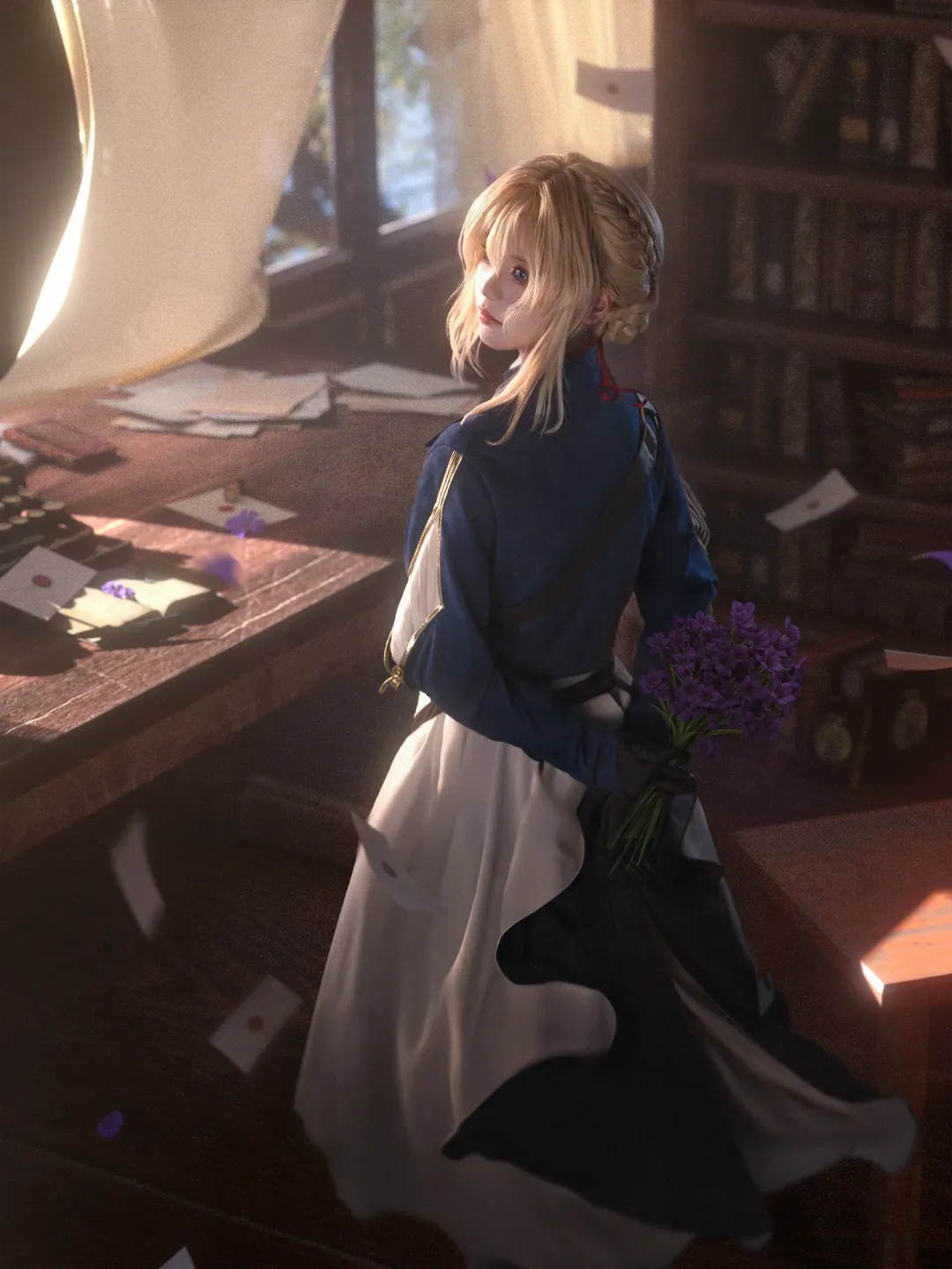 cosplay摄影, 薇尔莉特cos, 紫罗兰永恒花园, 复古书房, 书信氛围