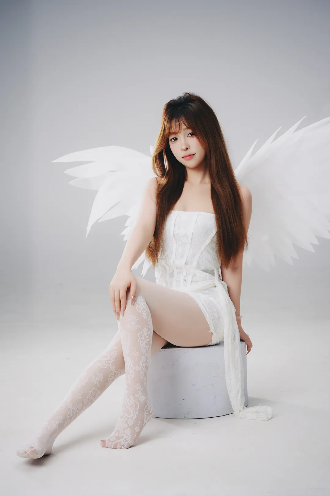 白棚摄影, 天使造型, 天使cosplay, 蕾丝穿搭, 翅膀写真