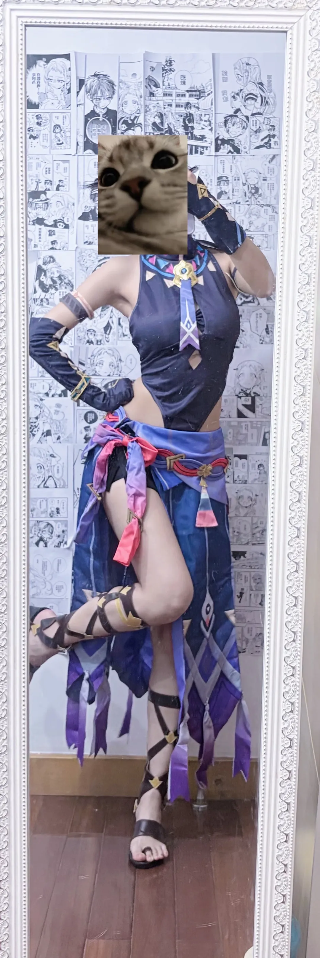 原神, シトラリ コスプレ, 鏡越しの自撮り, コスプレ試着, ハイサイドスリットスカート