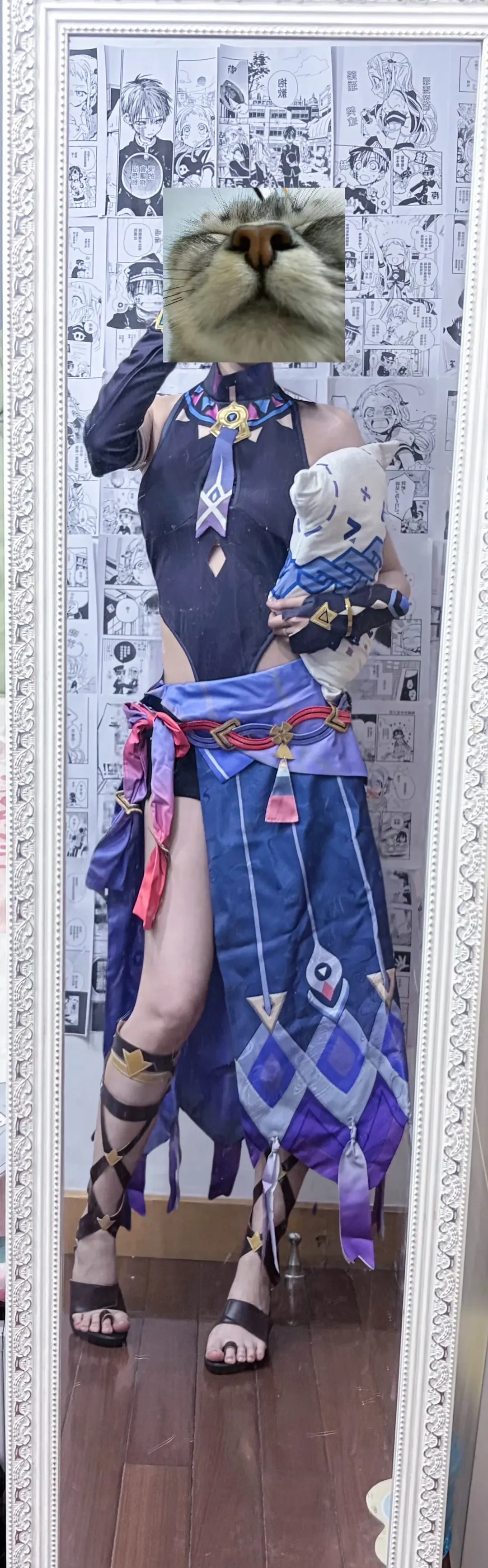 原神, シトラリ コスプレ, 鏡越しの自撮り, コスプレ試着, ハイサイドスリットスカート - 4枚目