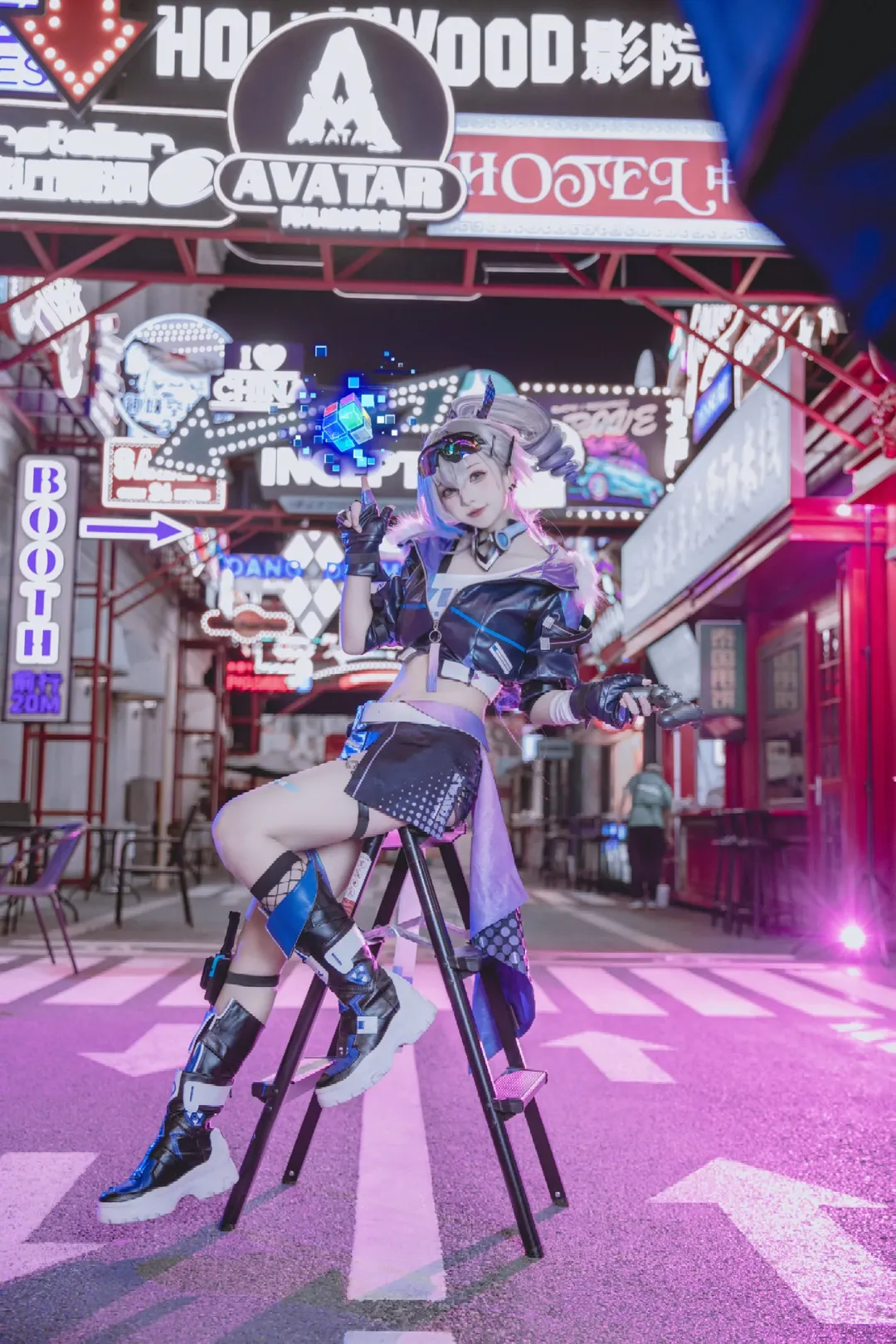 Anime cosplay, Techwear outfit, Neon photography, Cyberpunk cosplay, Night outdoor photography - Image 2