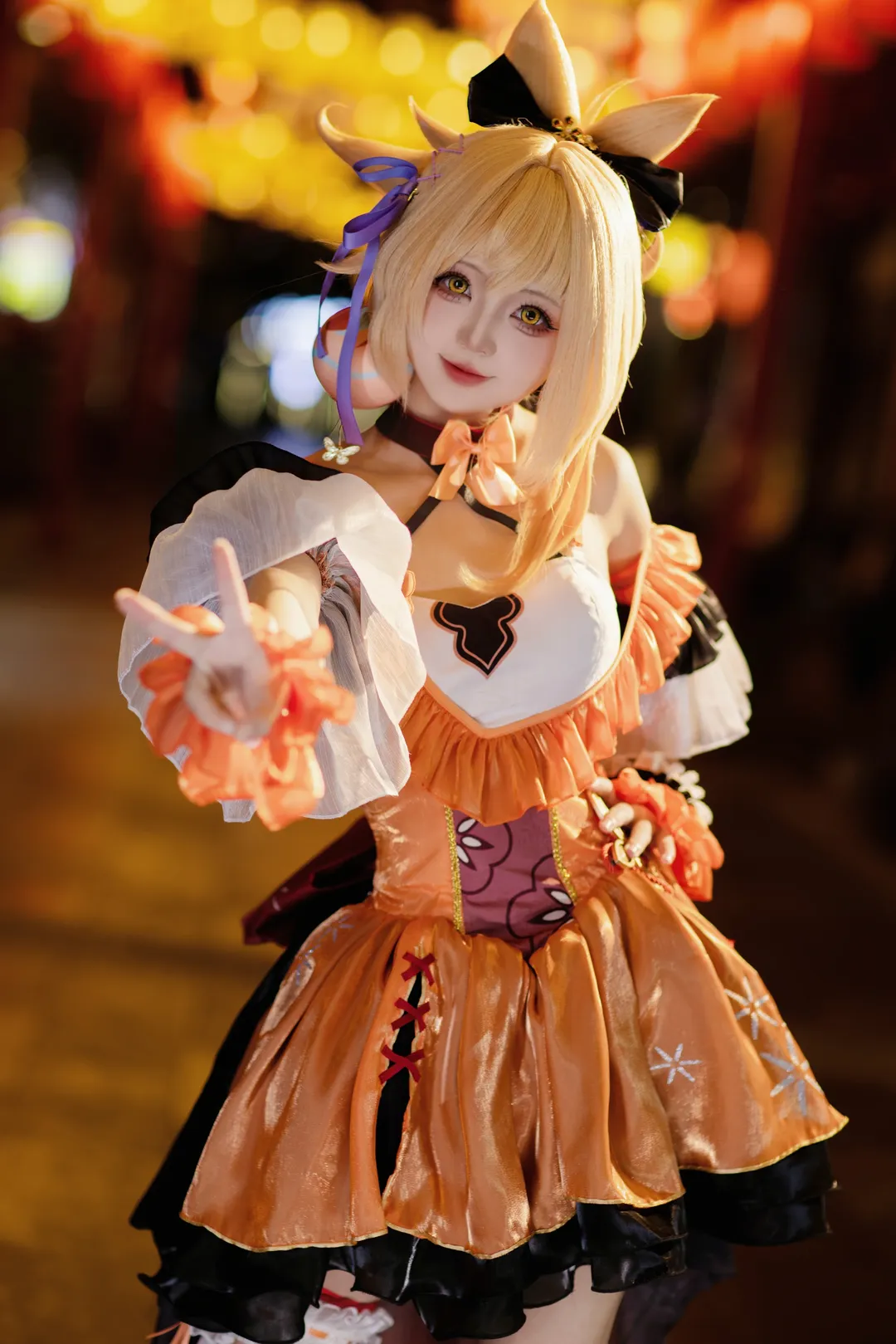 原神, コスプレ撮影, 宵宮コスプレ, 和風の夜景, 線香花火の雰囲気写真 - 1枚目