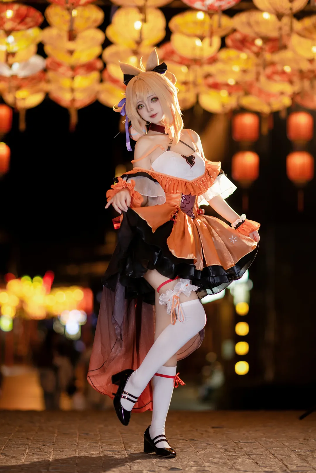 原神, コスプレ撮影, 宵宮コスプレ, 和風の夜景, 線香花火の雰囲気写真 - 4枚目