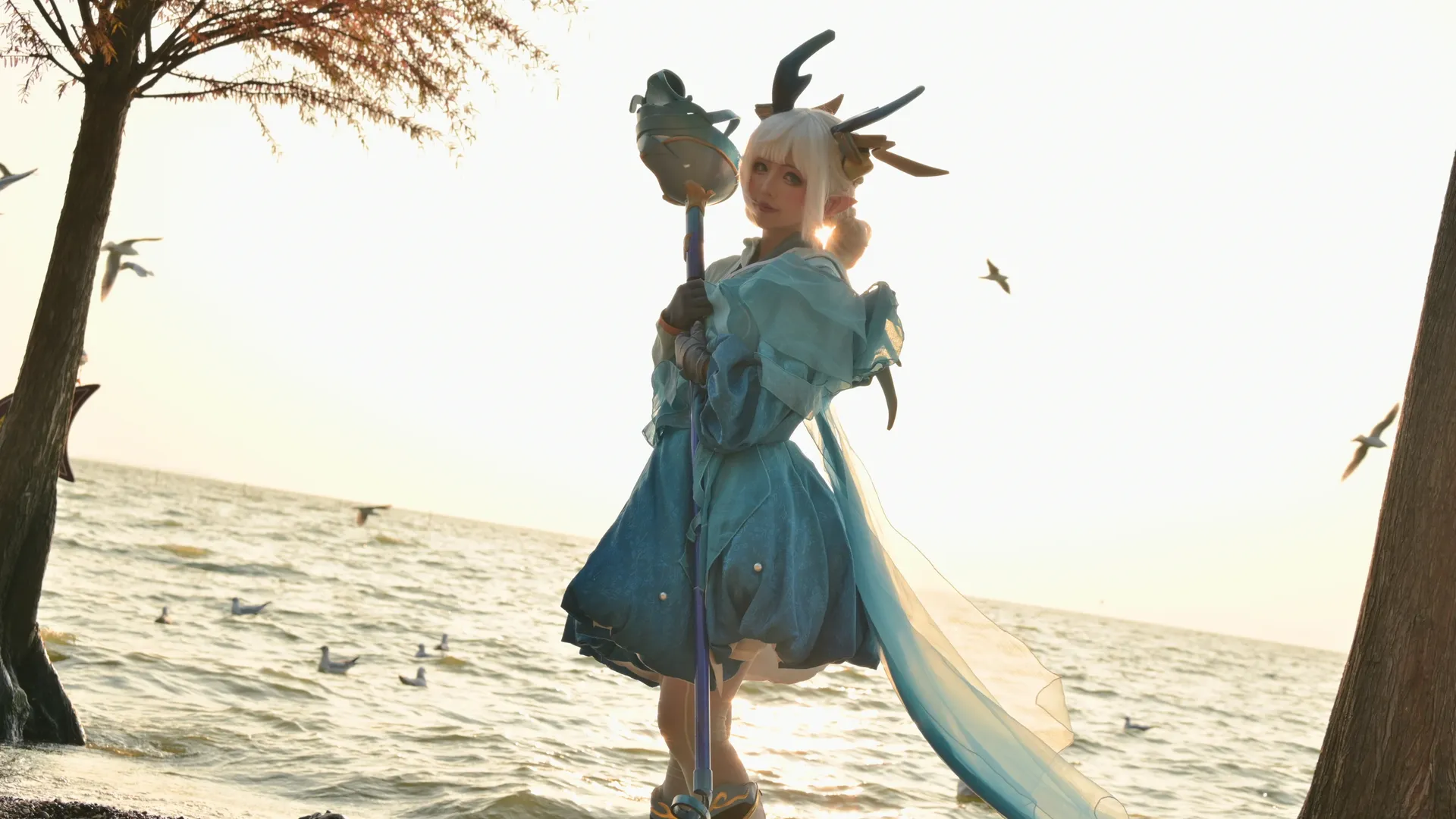 瑶cos, 国风cosplay, 水边外景, 精灵耳造型, 山海碧波行 - 第4张