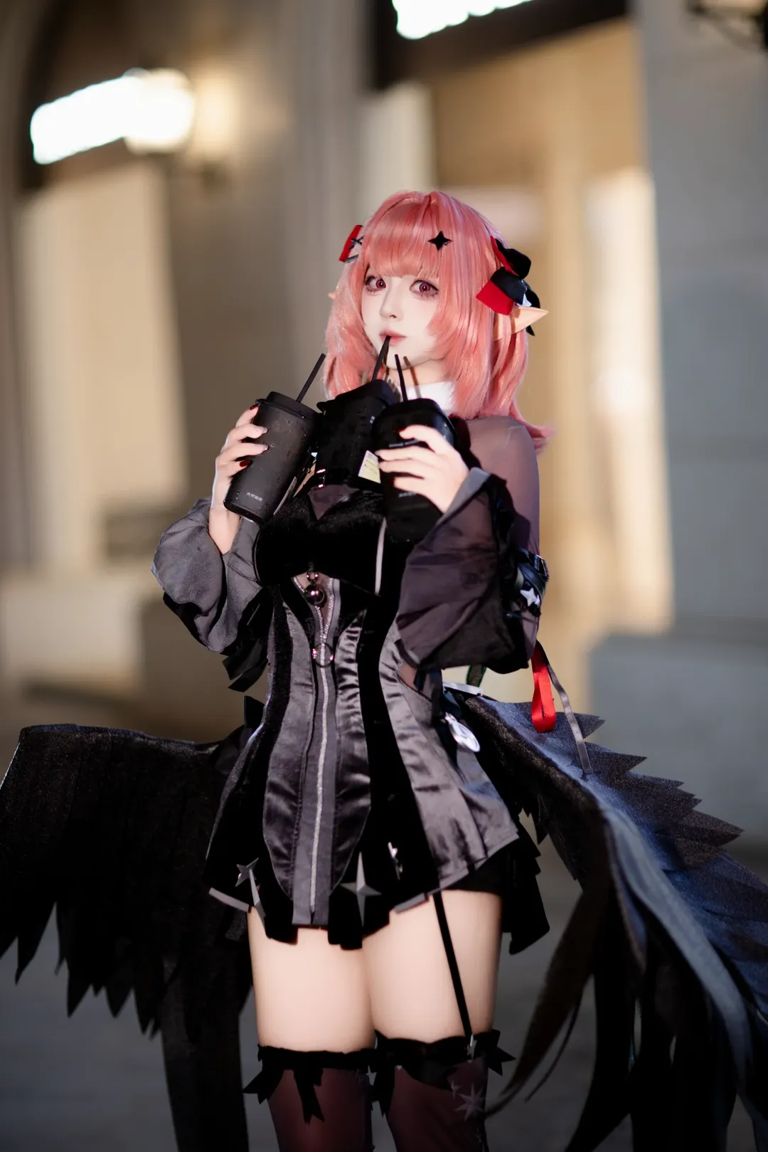 Zenless Zone Zero, Dark style outfit, Motorcycle night view, Remielle cosplay, Anime cosplay photography