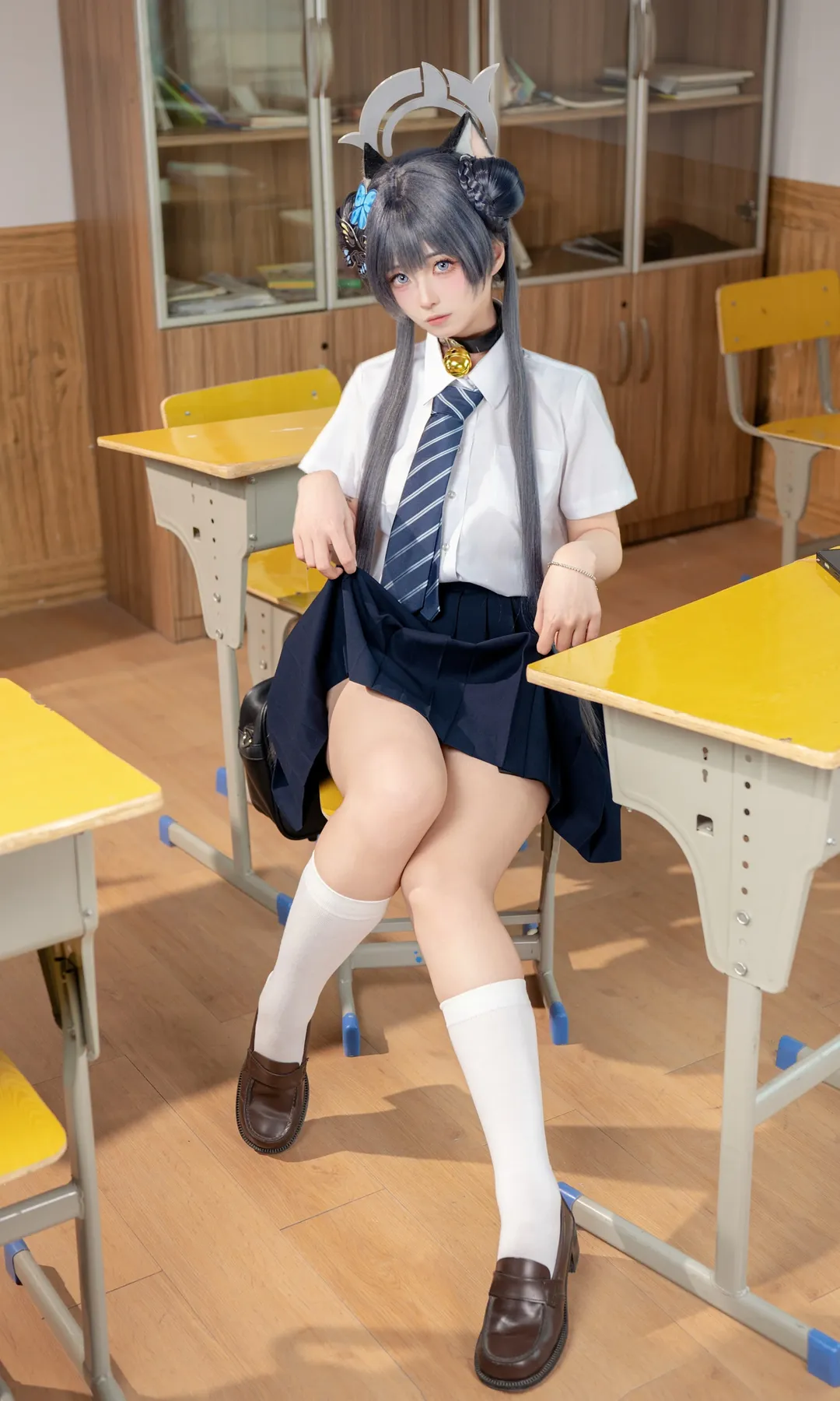 cosplay, 蔚蓝档案, 妃咲cos, 校园制服, 教室写真