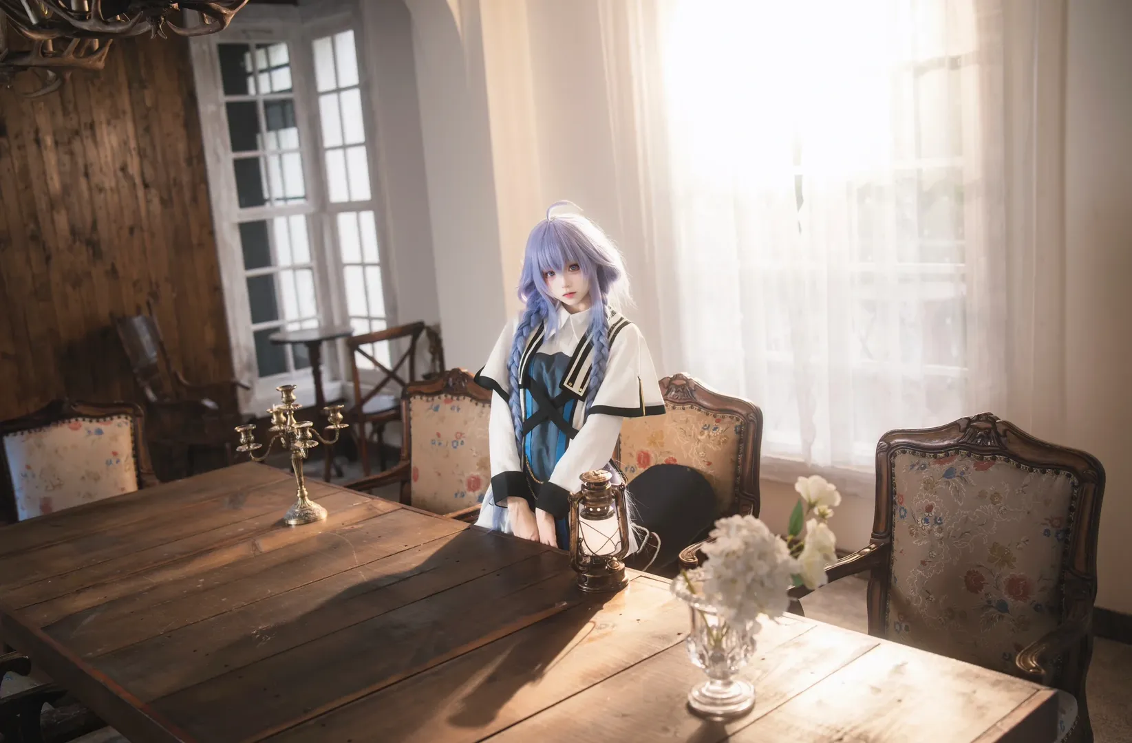 二次元cosplay, 无职转生, 洛琪希·米格路迪亚cos, 复古氛围写真, 蓝发编发 - 第2张