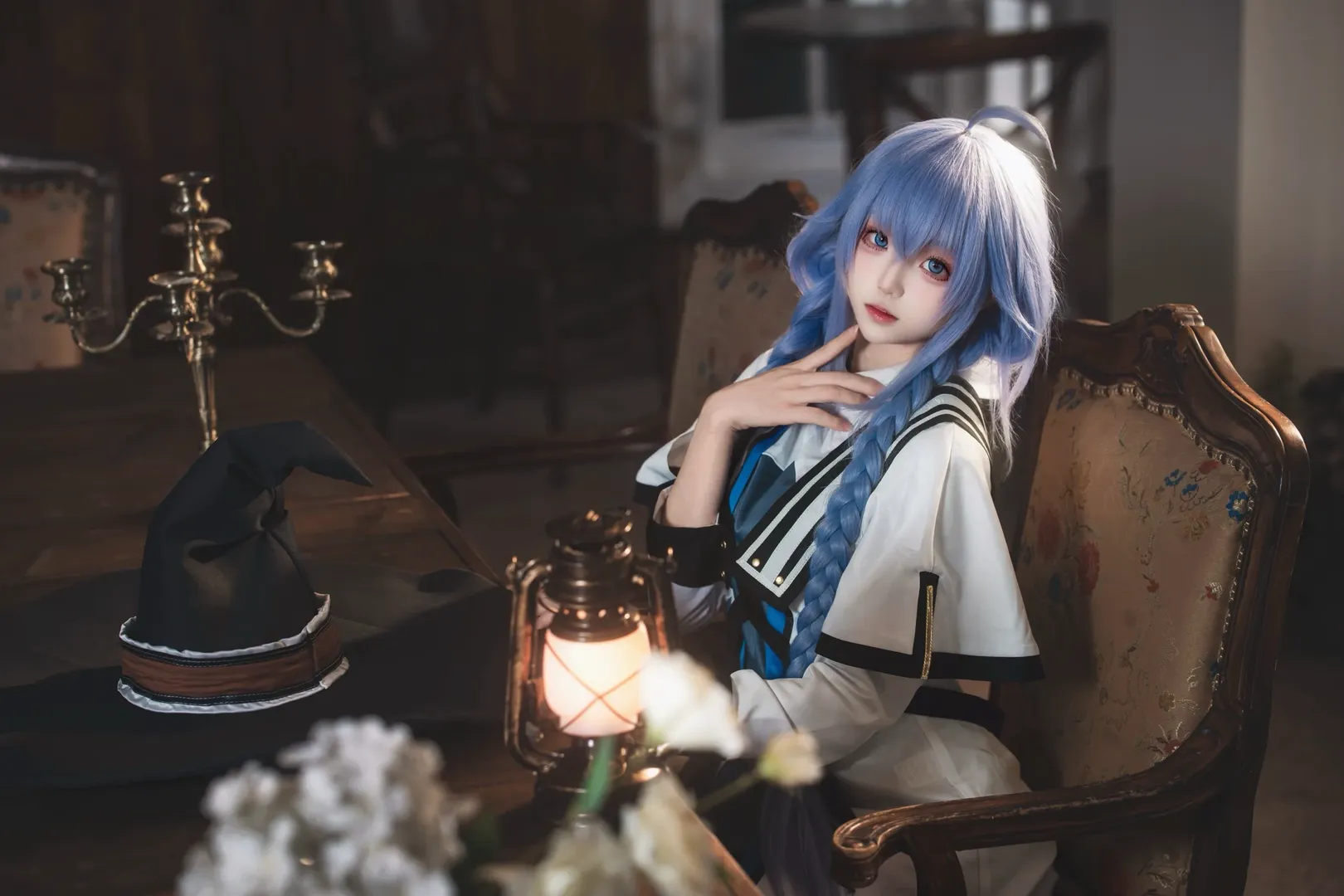 二次元cosplay, 无职转生, 洛琪希·米格路迪亚cos, 复古氛围写真, 蓝发编发 - 第5张