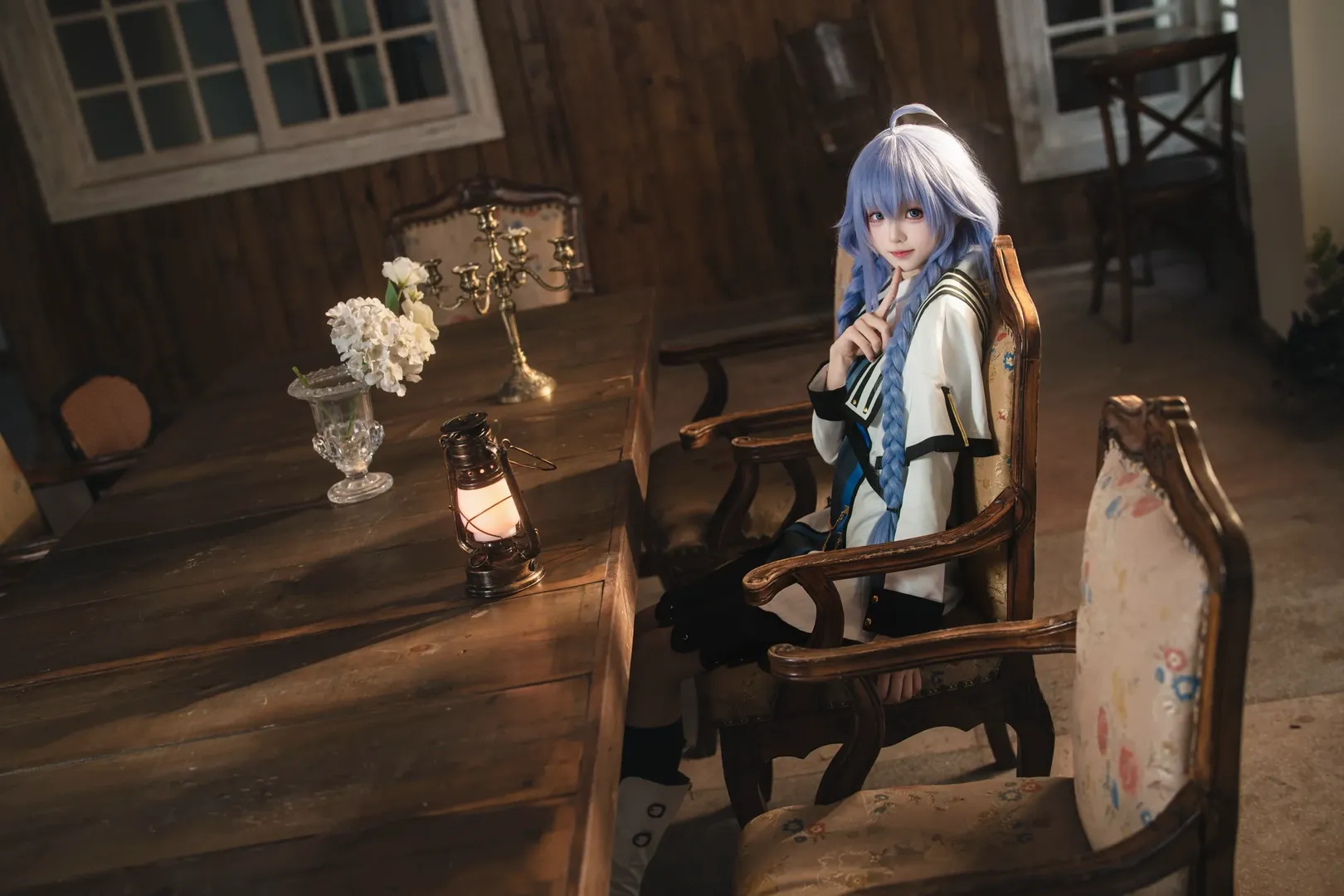 二次元cosplay, 无职转生, 洛琪希·米格路迪亚cos, 复古氛围写真, 蓝发编发