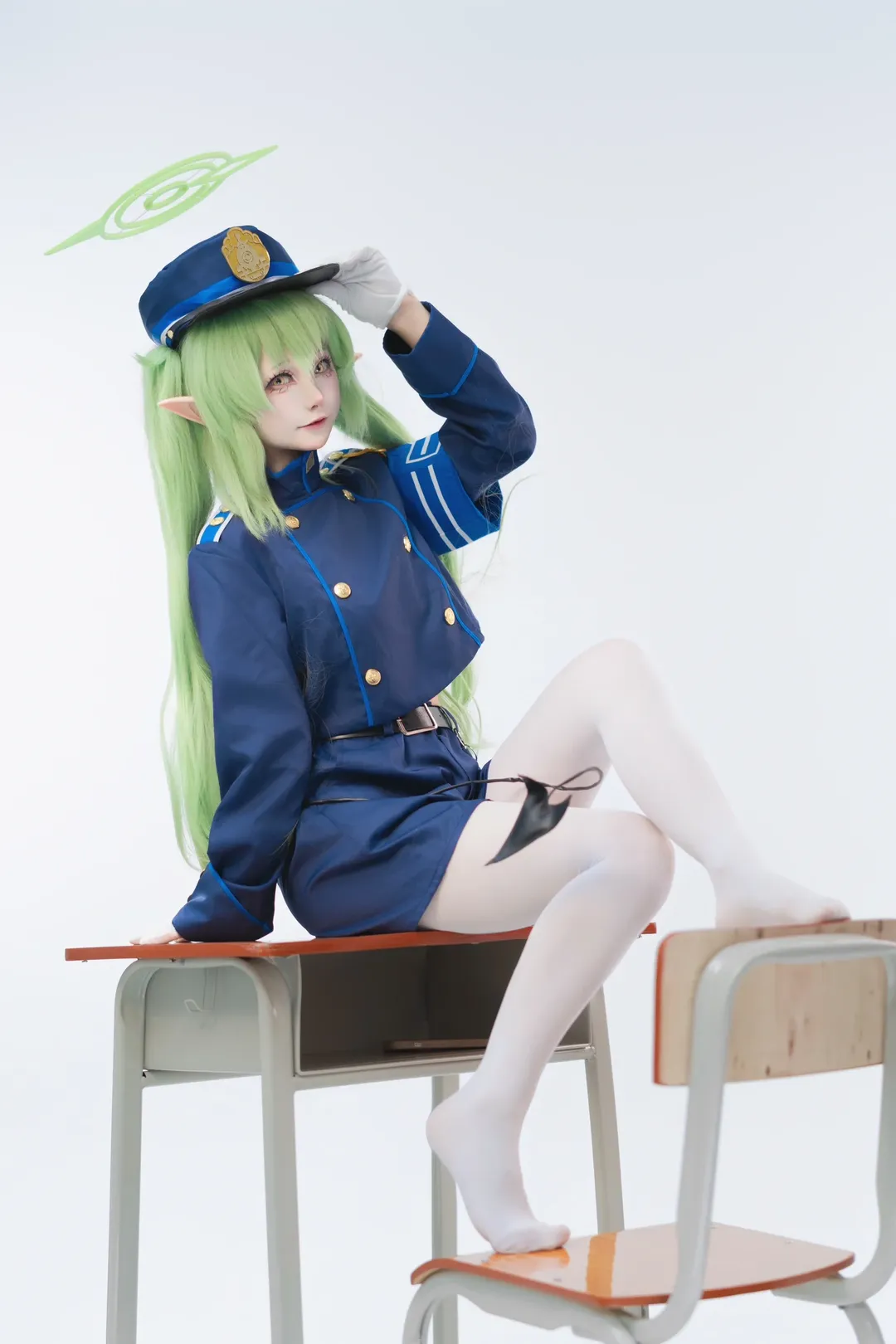 蔚蓝档案, 精灵耳, 学院风制服, 铁道双子cos, 绿发