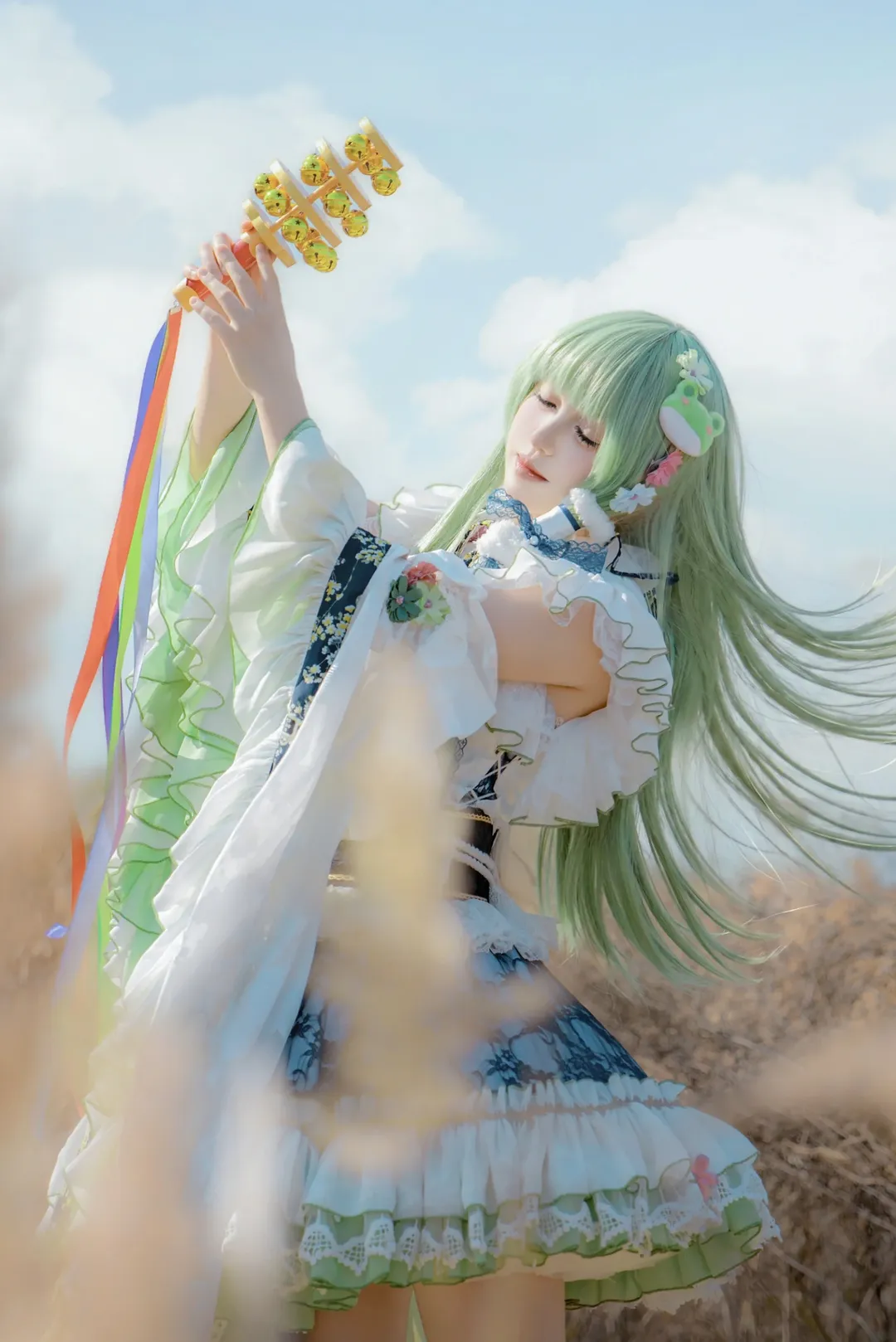 东方project, 二次元Cosplay, 东风谷早苗cos, 外景摄影, 芦苇拍照 - 第1张