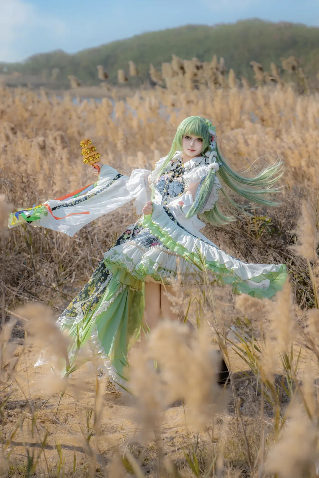 东方project, 二次元Cosplay, 东风谷早苗cos, 外景摄影, 芦苇拍照 - 第5张