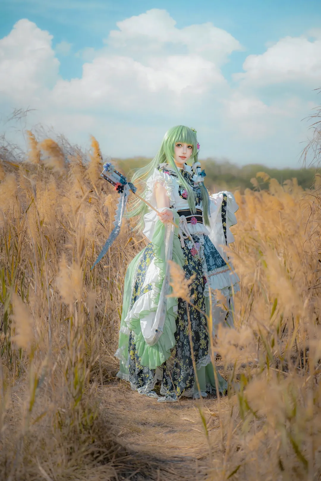 东方project, 二次元Cosplay, 东风谷早苗cos, 外景摄影, 芦苇拍照 - 第6张