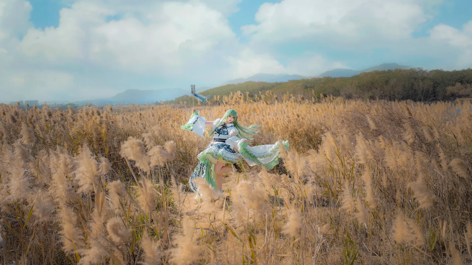 东方project, 二次元Cosplay, 东风谷早苗cos, 外景摄影, 芦苇拍照 - 第8张