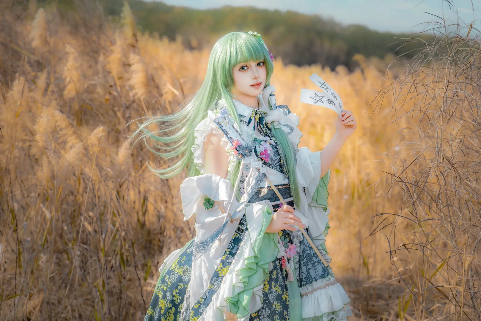 东方project, 二次元Cosplay, 东风谷早苗cos, 外景摄影, 芦苇拍照 - 第9张