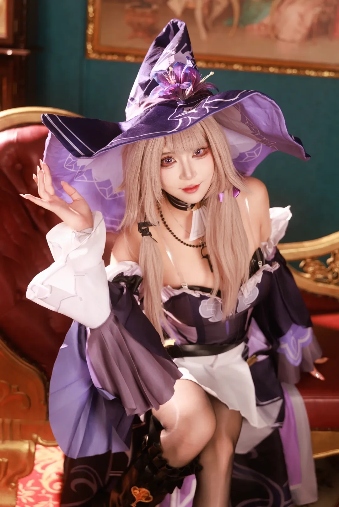 Anime-style photography, Honkai: Star Rail, Herta cosplay, Cosplay photoshoot, Witch style outfit