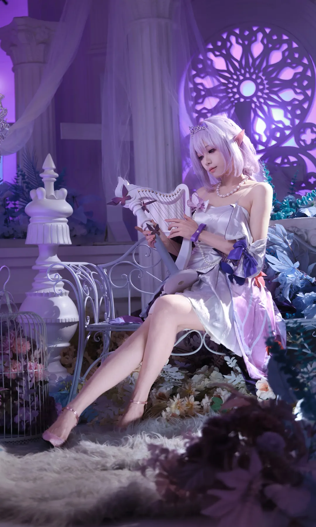 Honkai: Star Rail, Castorice cosplay, Elf ear wig styling, Dreamy purple atmosphere, Aesthetic anime cosplay - Image 1