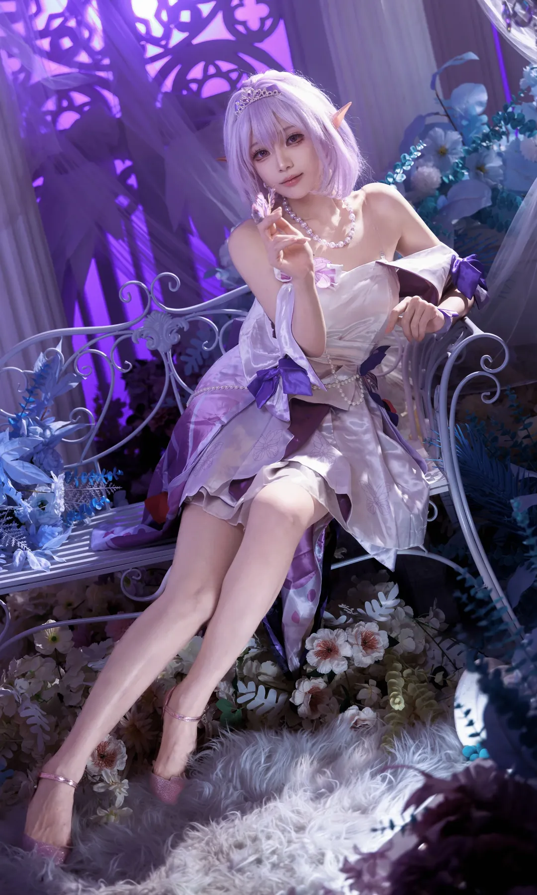 Honkai: Star Rail, Castorice cosplay, Elf ear wig styling, Dreamy purple atmosphere, Aesthetic anime cosplay - Image 3